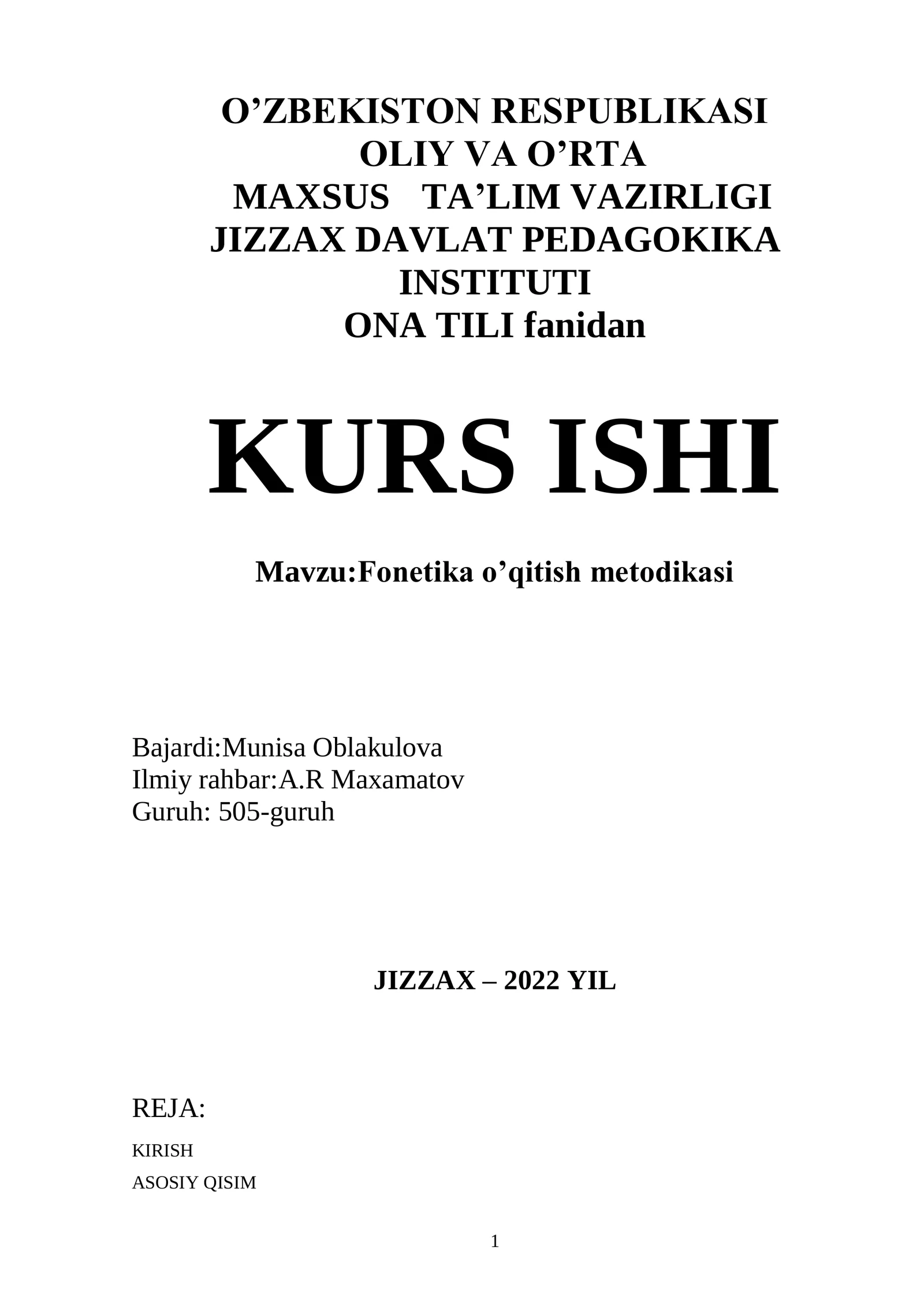 Fonetika o’qitish metodikasi