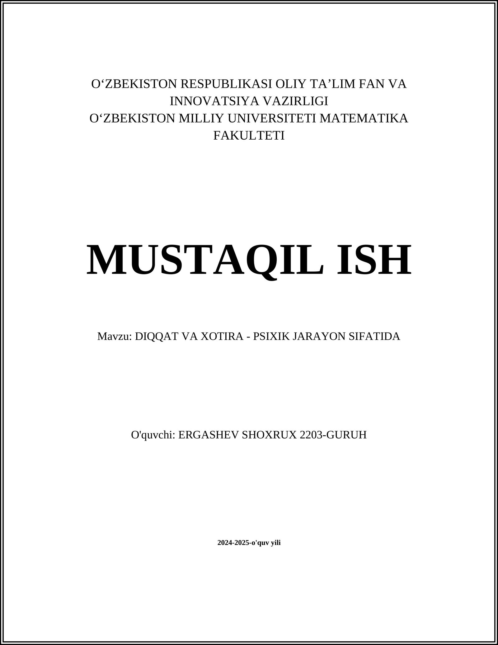 DIQQAT VA XOTIRA - PSIXIK JARAYON SIFATIDA
