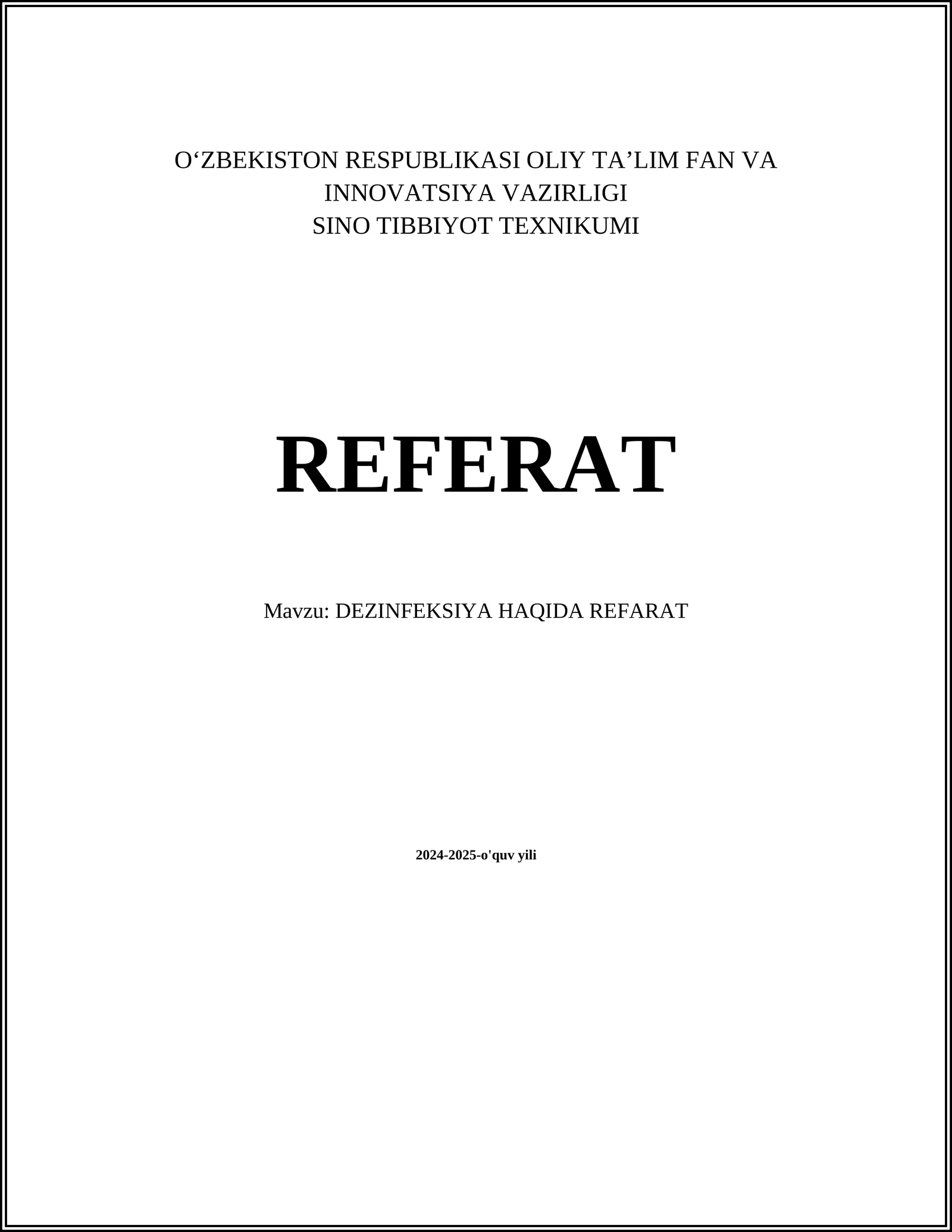 DEZINFEKSIYA HAQIDA REFARAT