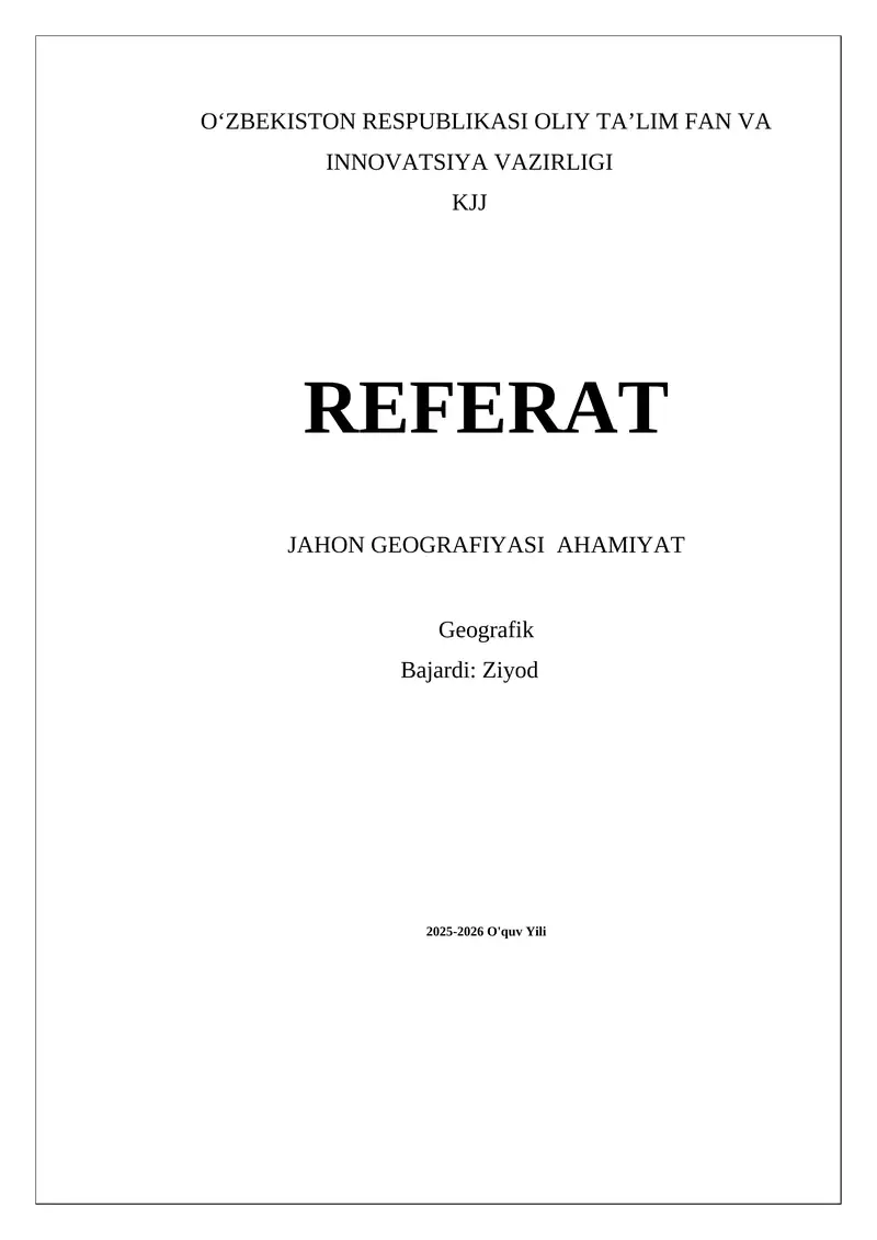 Jahon geografiyasi ahamiyati