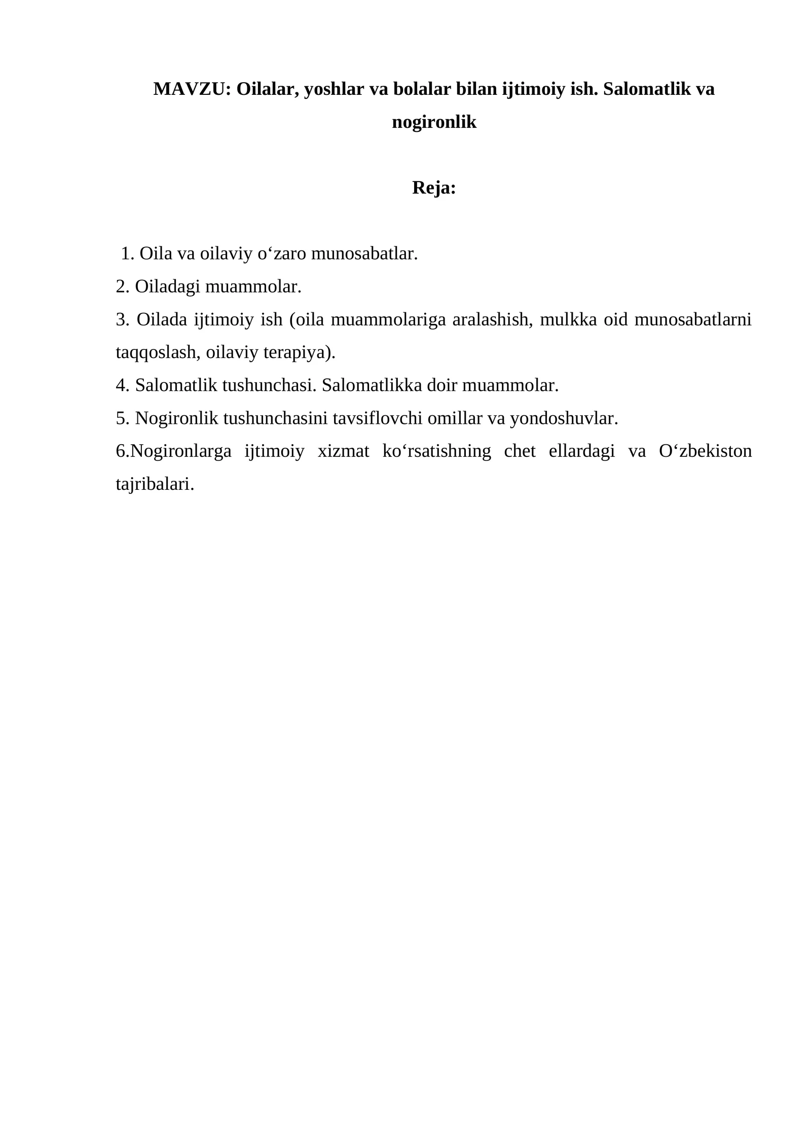 Oilalar, yoshlar va bolalar bilan ijtimoiy