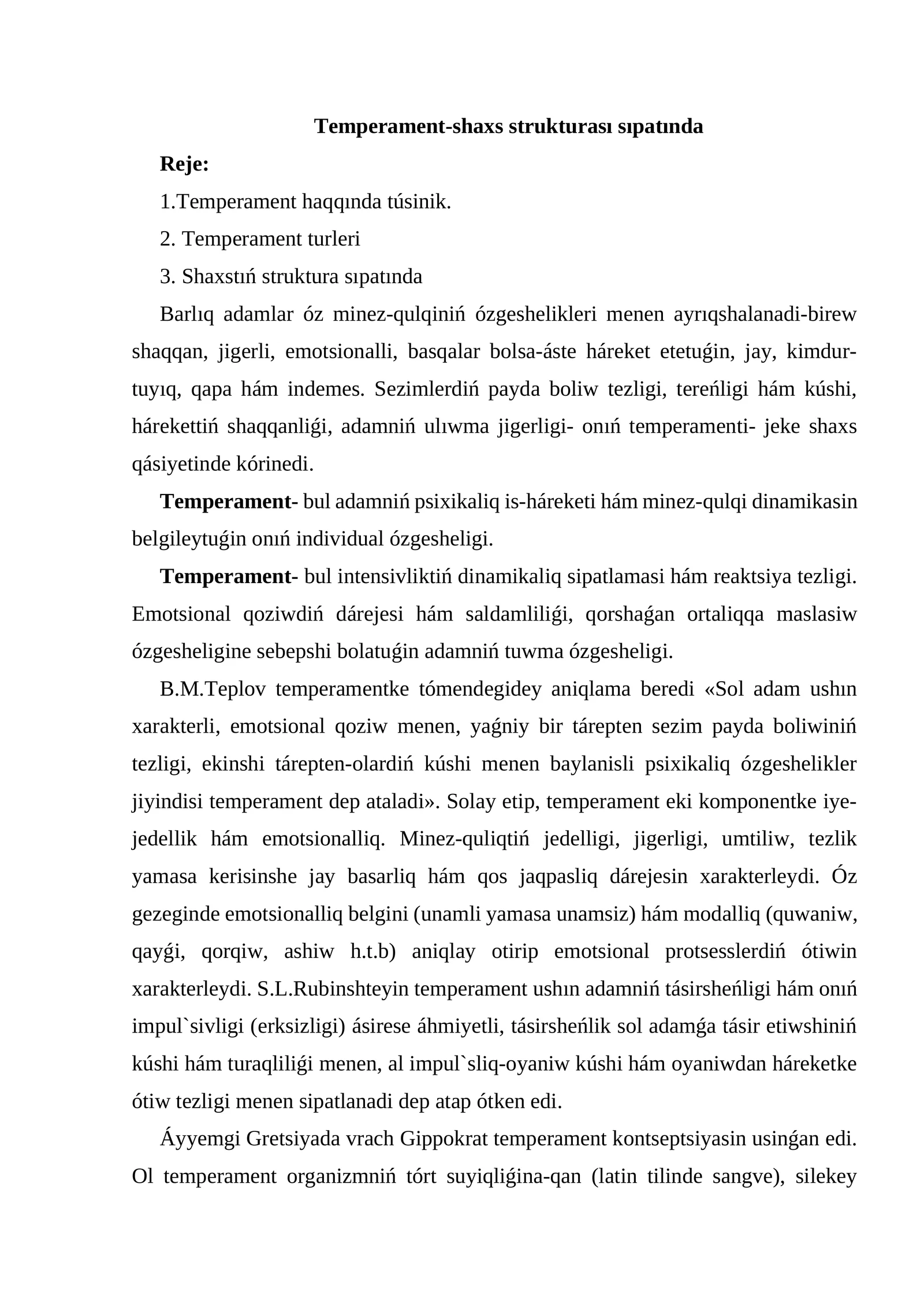 Temperament-shaxs strukturası sıpatında
