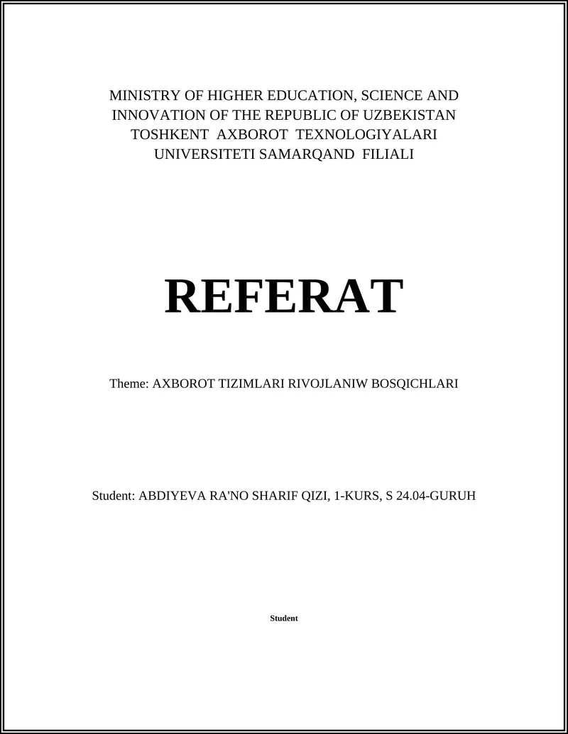 AXBOROT TIZIMLARI RIVOJLANIW BOSQICHLARI