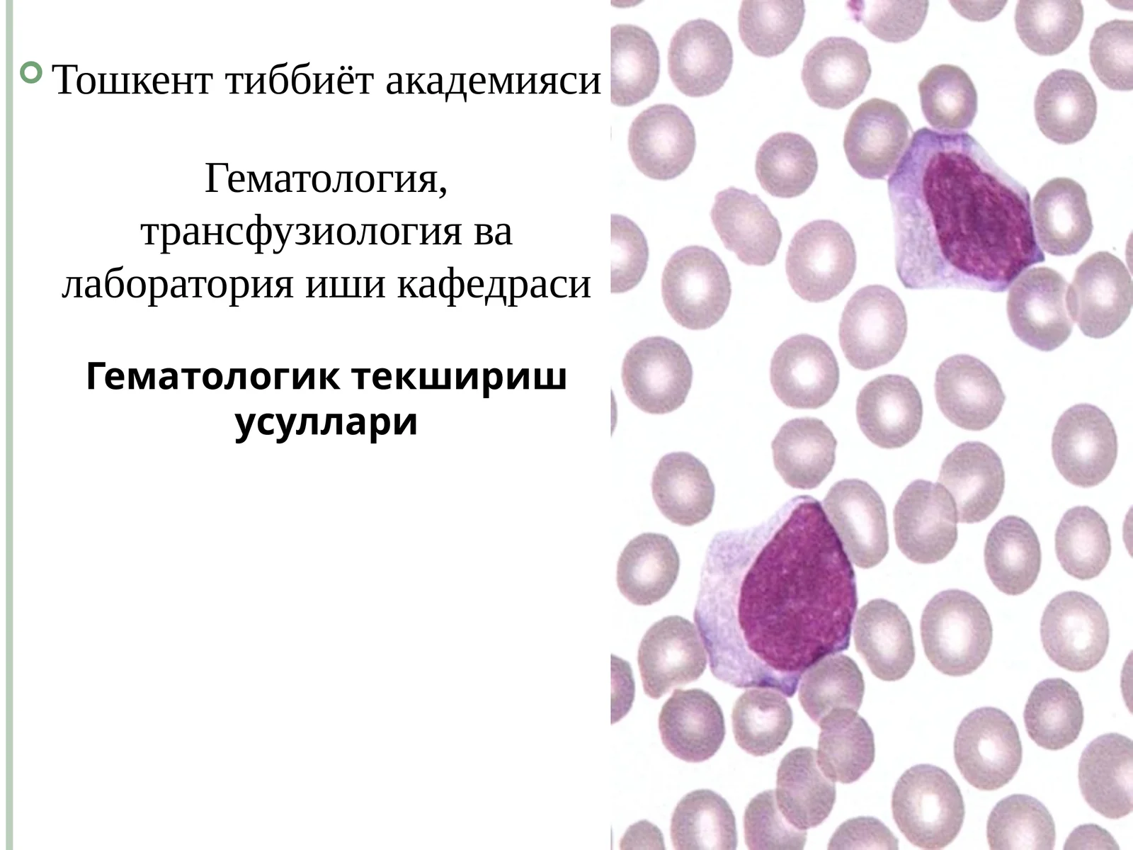 Гематология, трансфузиология ва лаборатория иши
