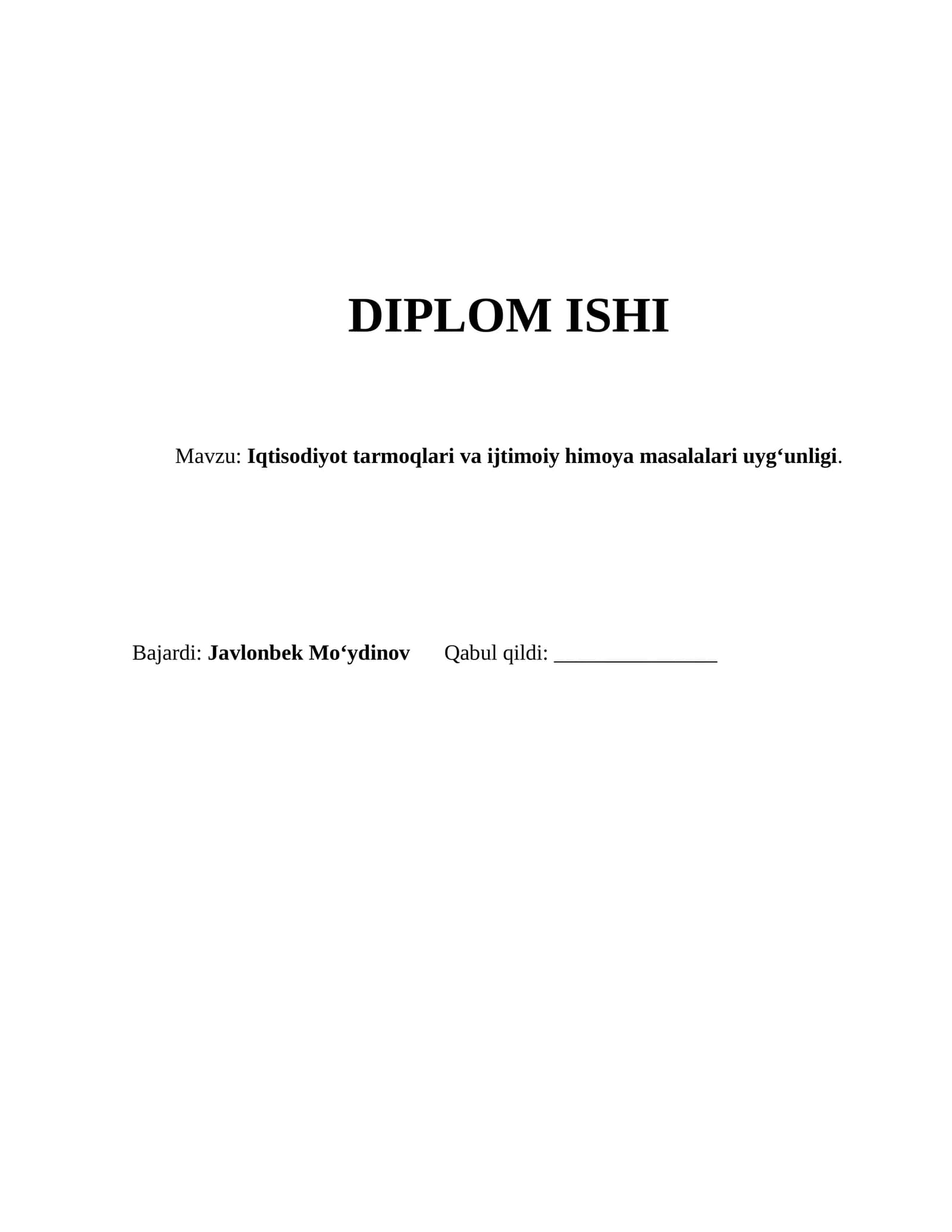 Iqtisodiyot tarmoqlari va ijtimoiy himoya masalalari uygʻunligi