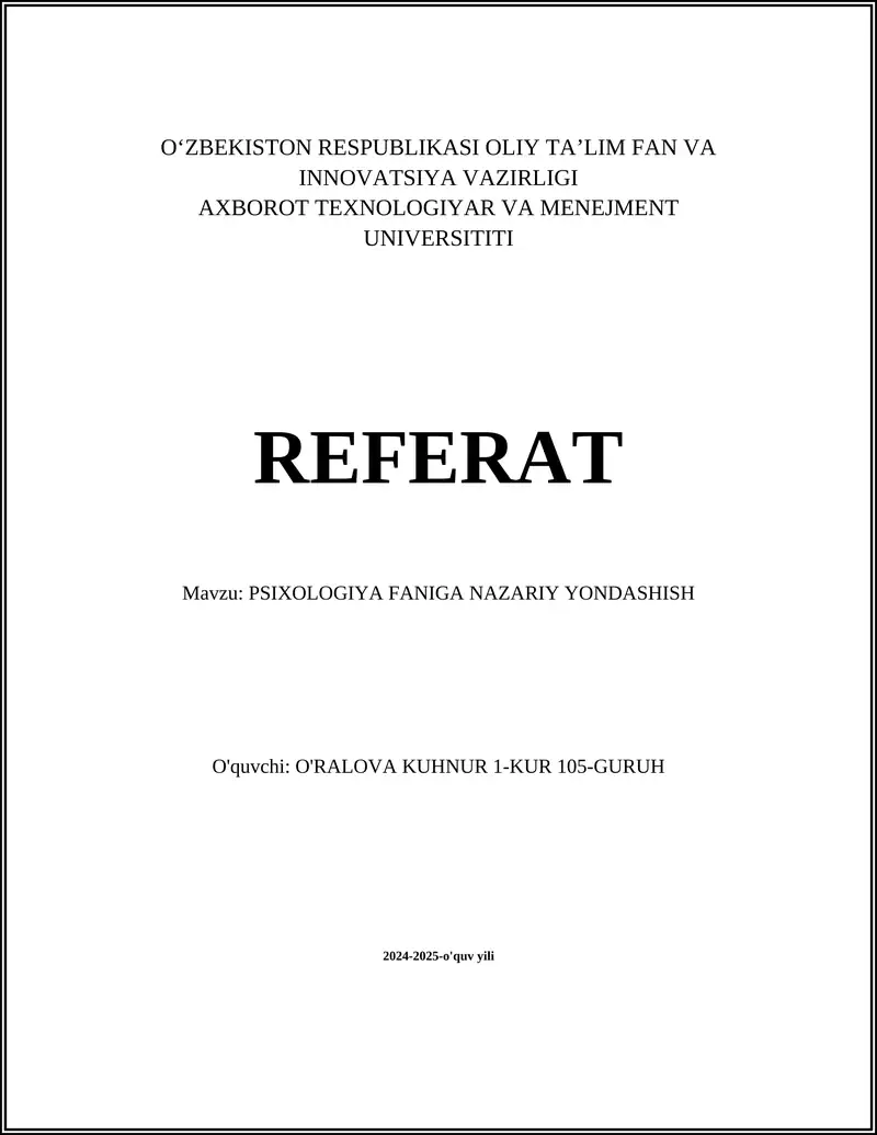 PSIXOLOGIYA FANIGA NAZARIY YONDASHISH