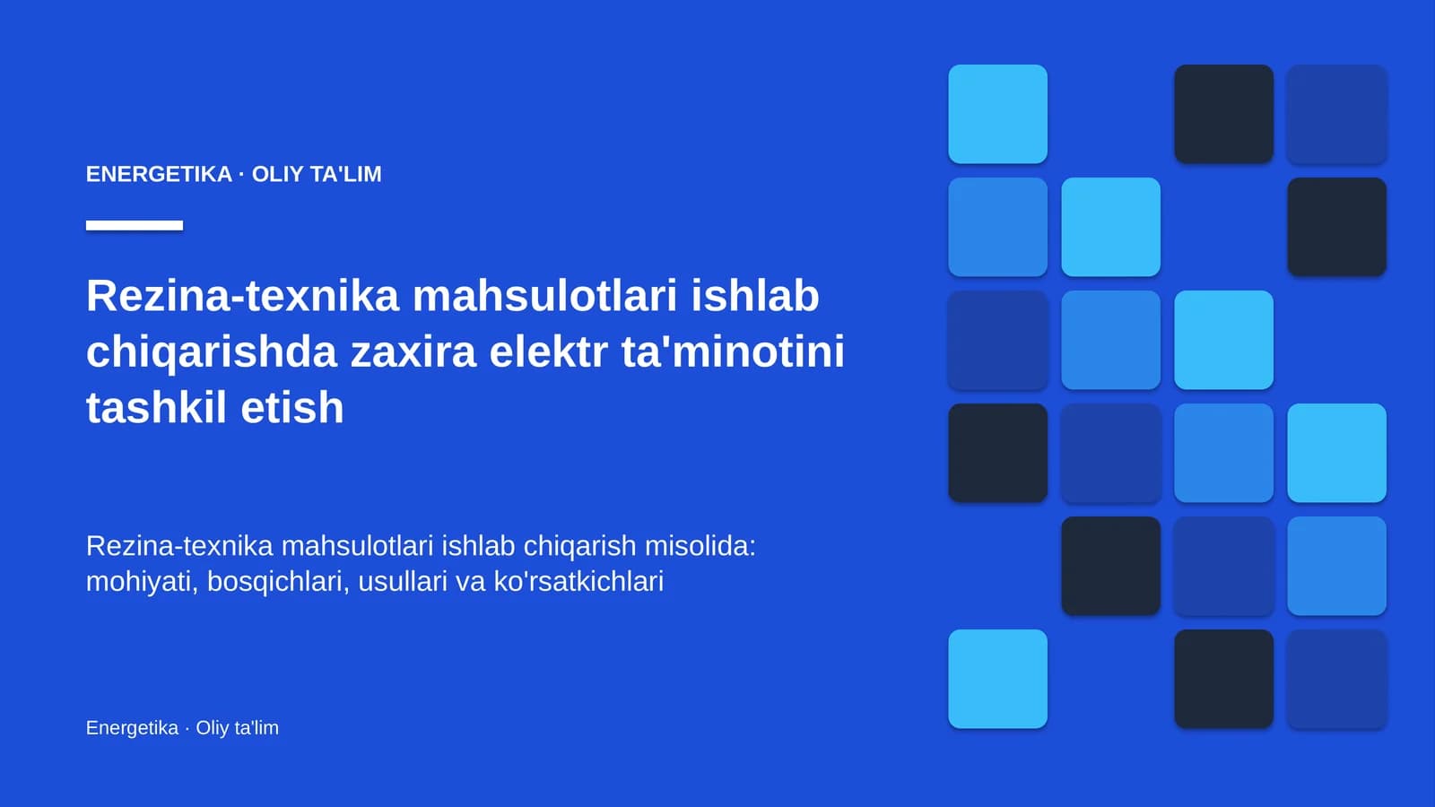 Rezina-texnika mahsulotlari ishlab chiqarishda zaxira elektr ta'minotini tashkil etish