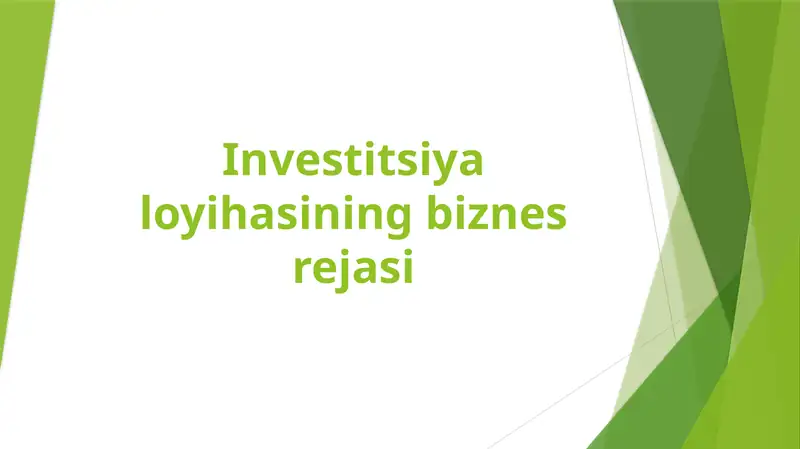 Investitsiya loyihasining biznes rejasi