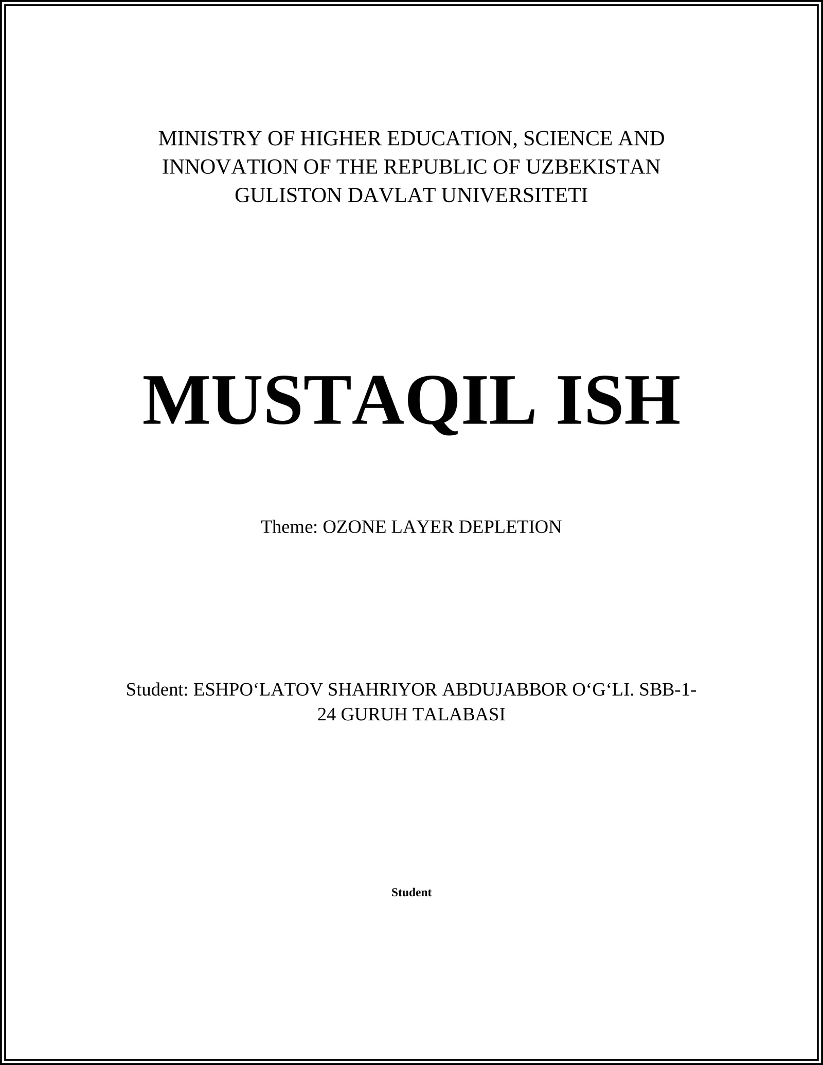 OZONE LAYER DEPLETION