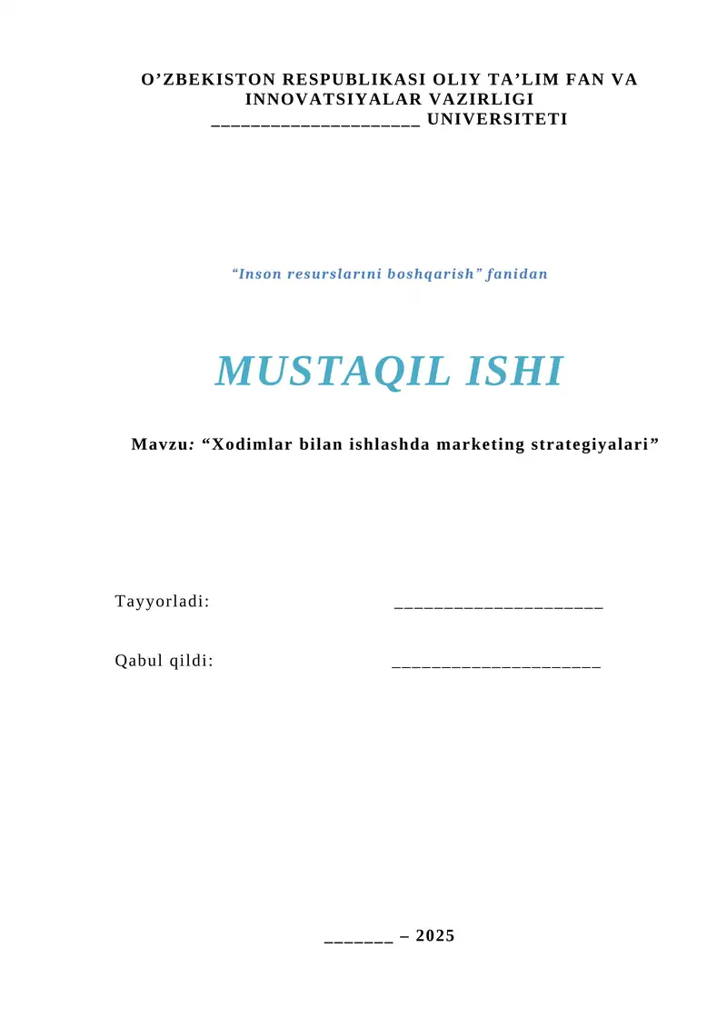 Xodimlar bilan ishlashda marketing strategiyalari (kurs ishi)