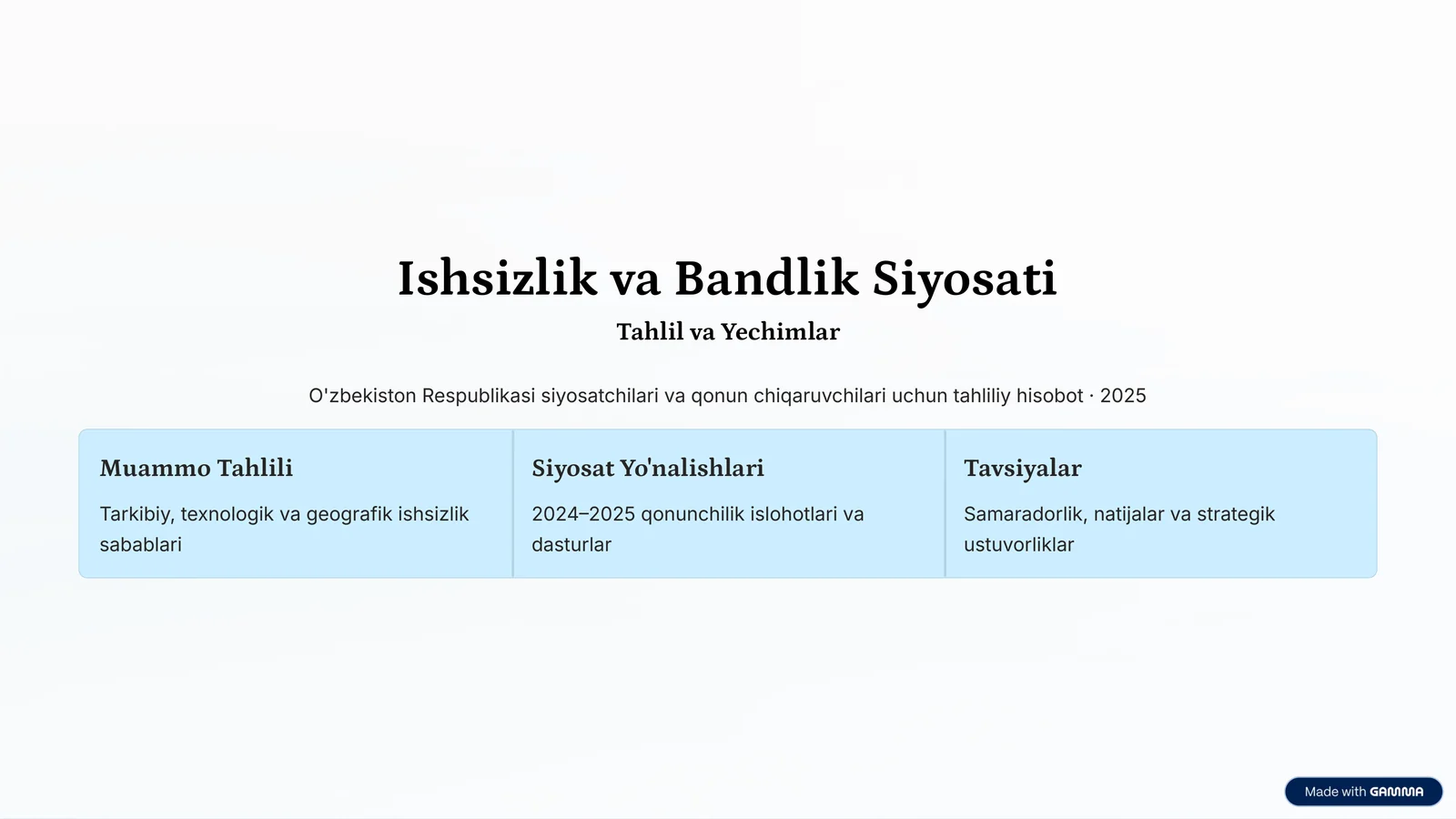 Ishsizlik va Bandlik Siyosati