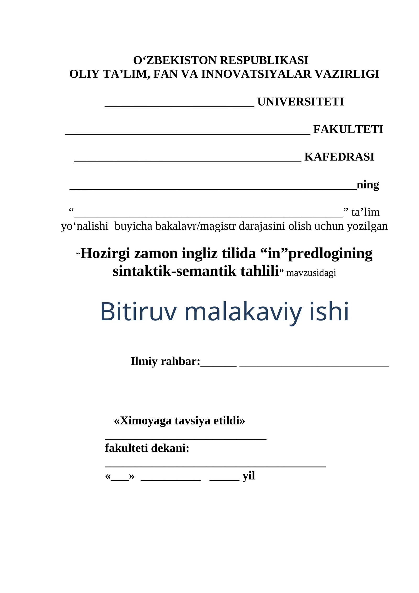 Hozirgi zamon ingliz tilida “in”predlogining sintaktik-semantik tahlili