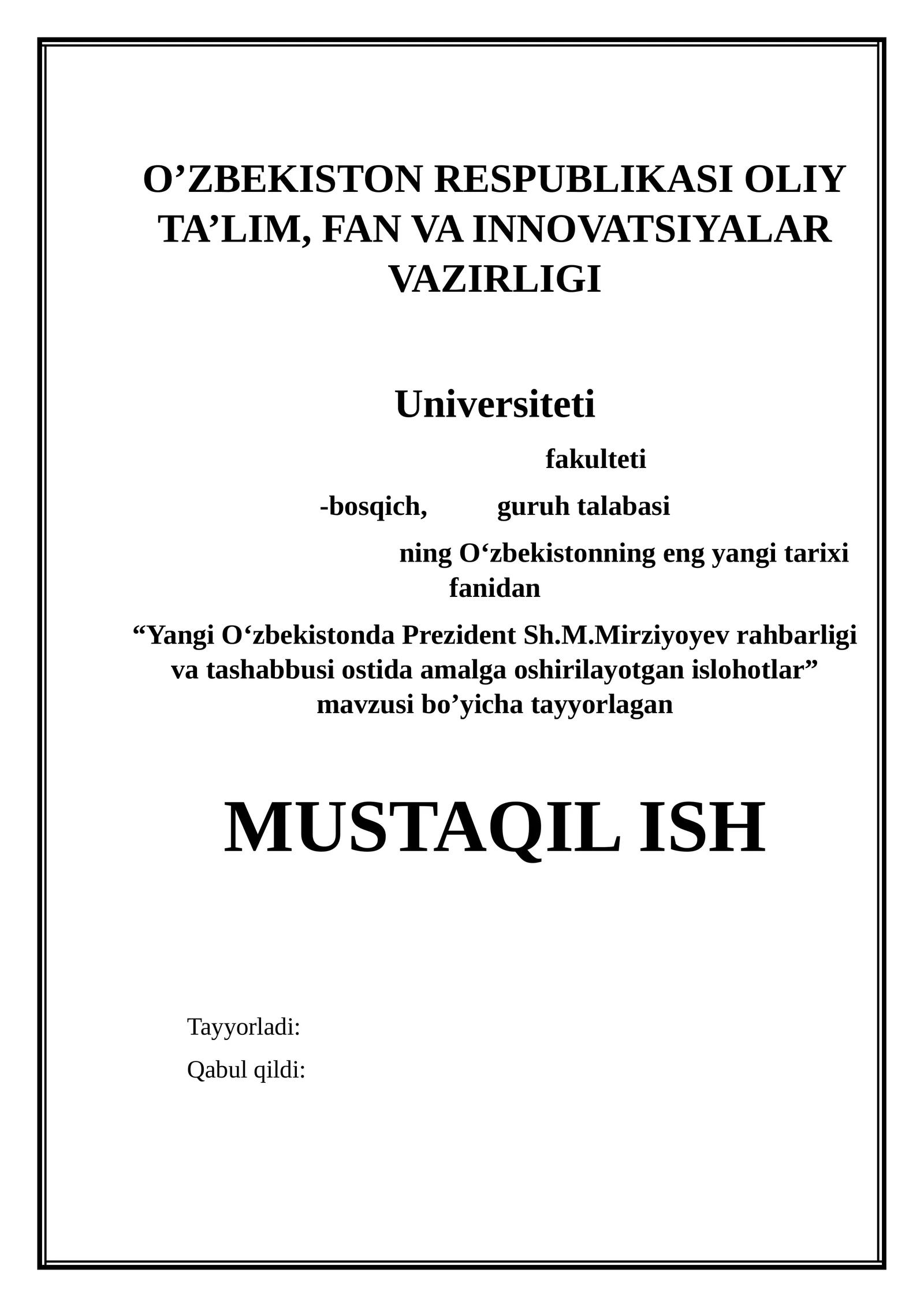 YANGI O‘ZBEKISTONDA PREZIDENT SH.M.MIRZIYOYEV RAHBARLIGI VA TASHABBUSI OSTIDA AMALGA OSHIRILAYOTGAN