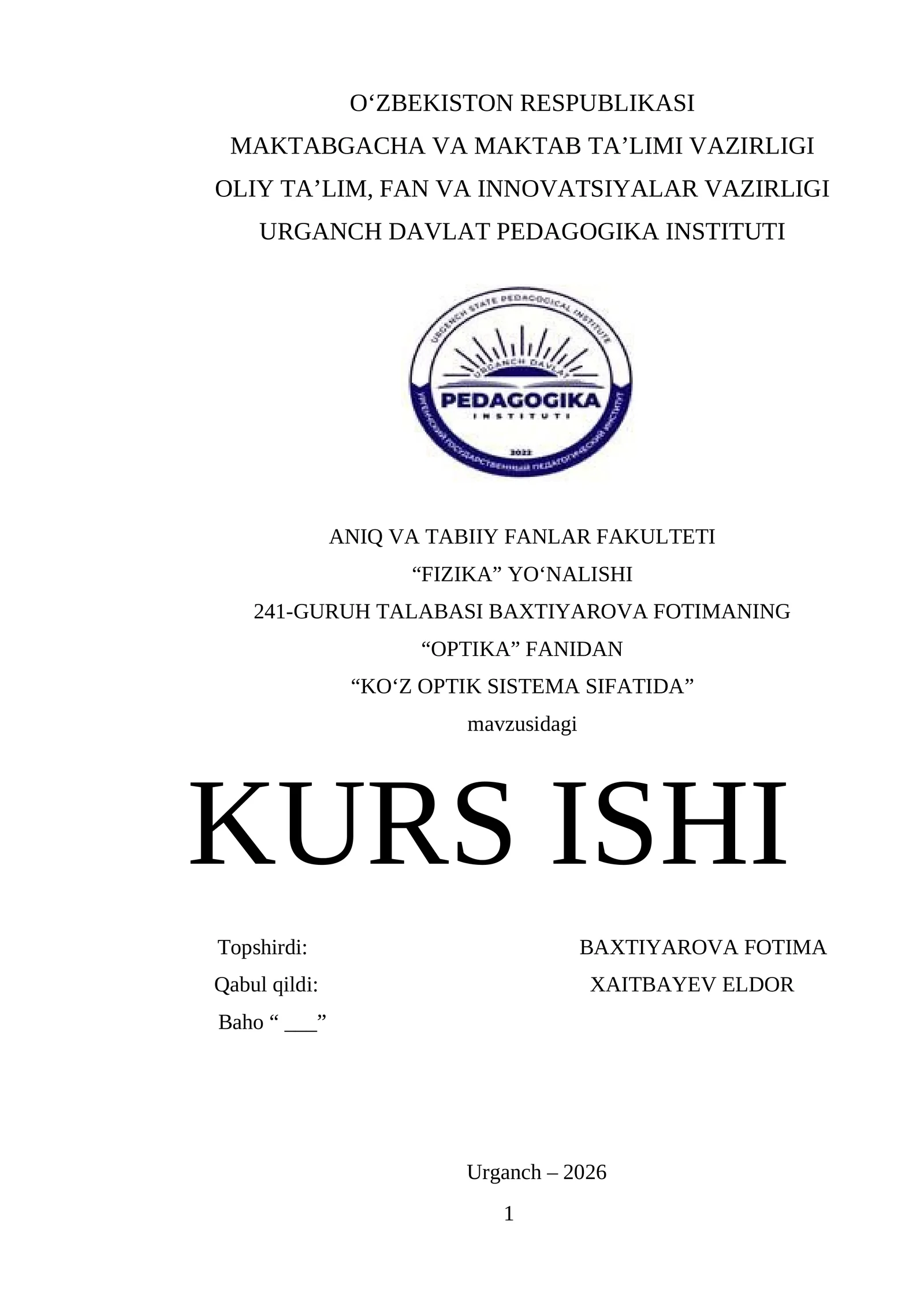 Ko‘z optik sistema sifatida