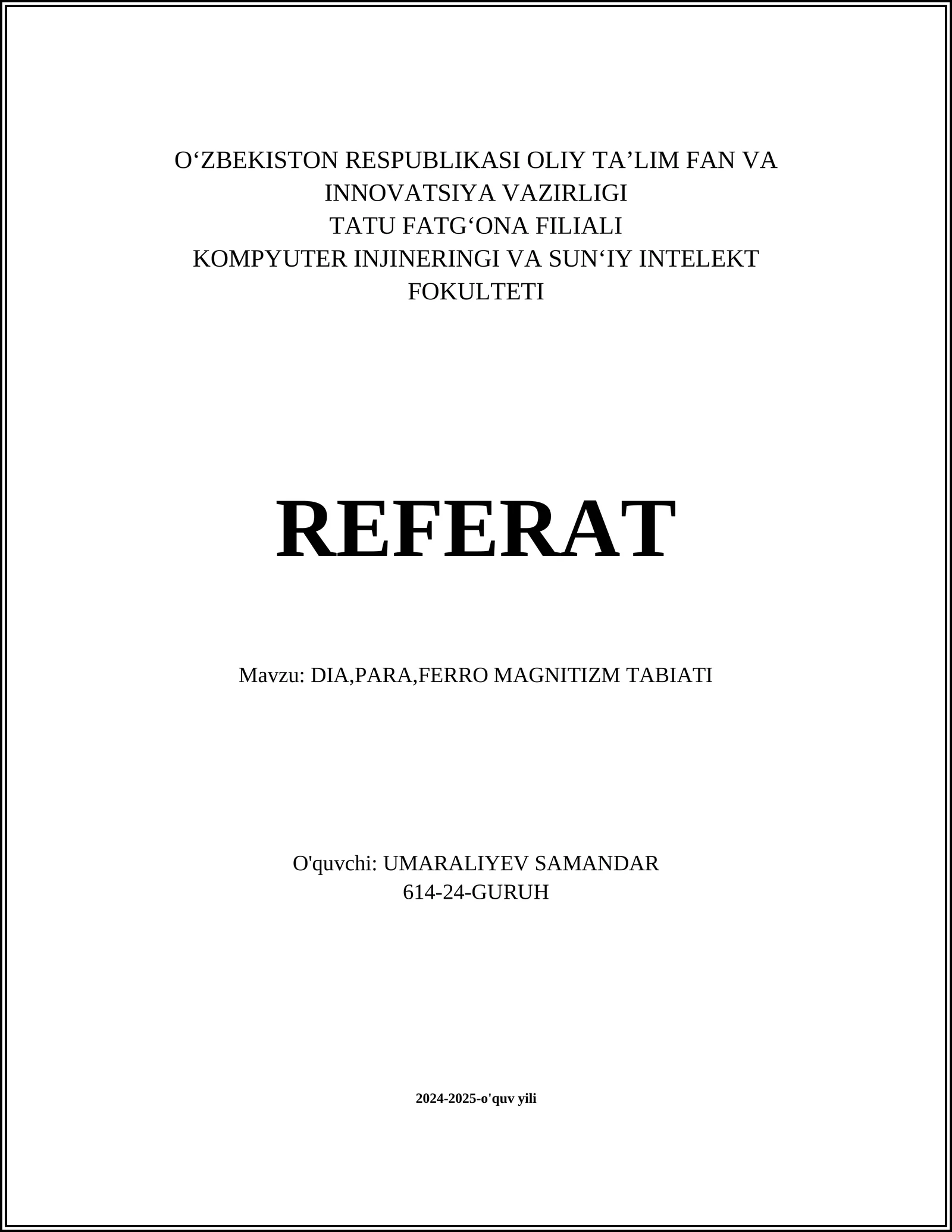 DIA,PARA,FERRO MAGNITIZM TABIATI