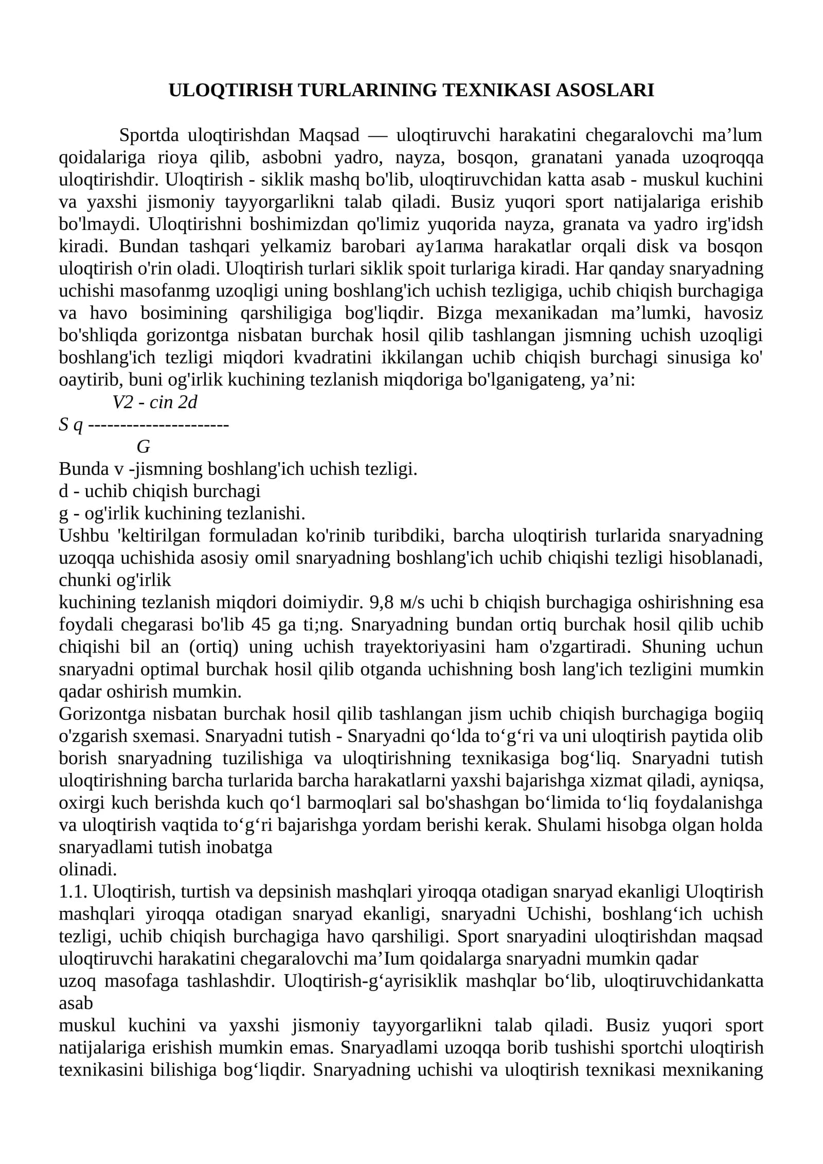 ULOQTIRISH TURLARINING TEXNIKASI ASOSLARI