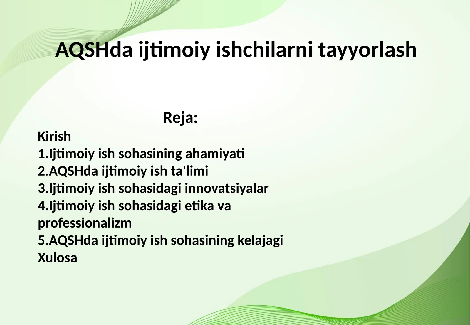 AQSHda ijtimoiy ishchilarni tayyorlash