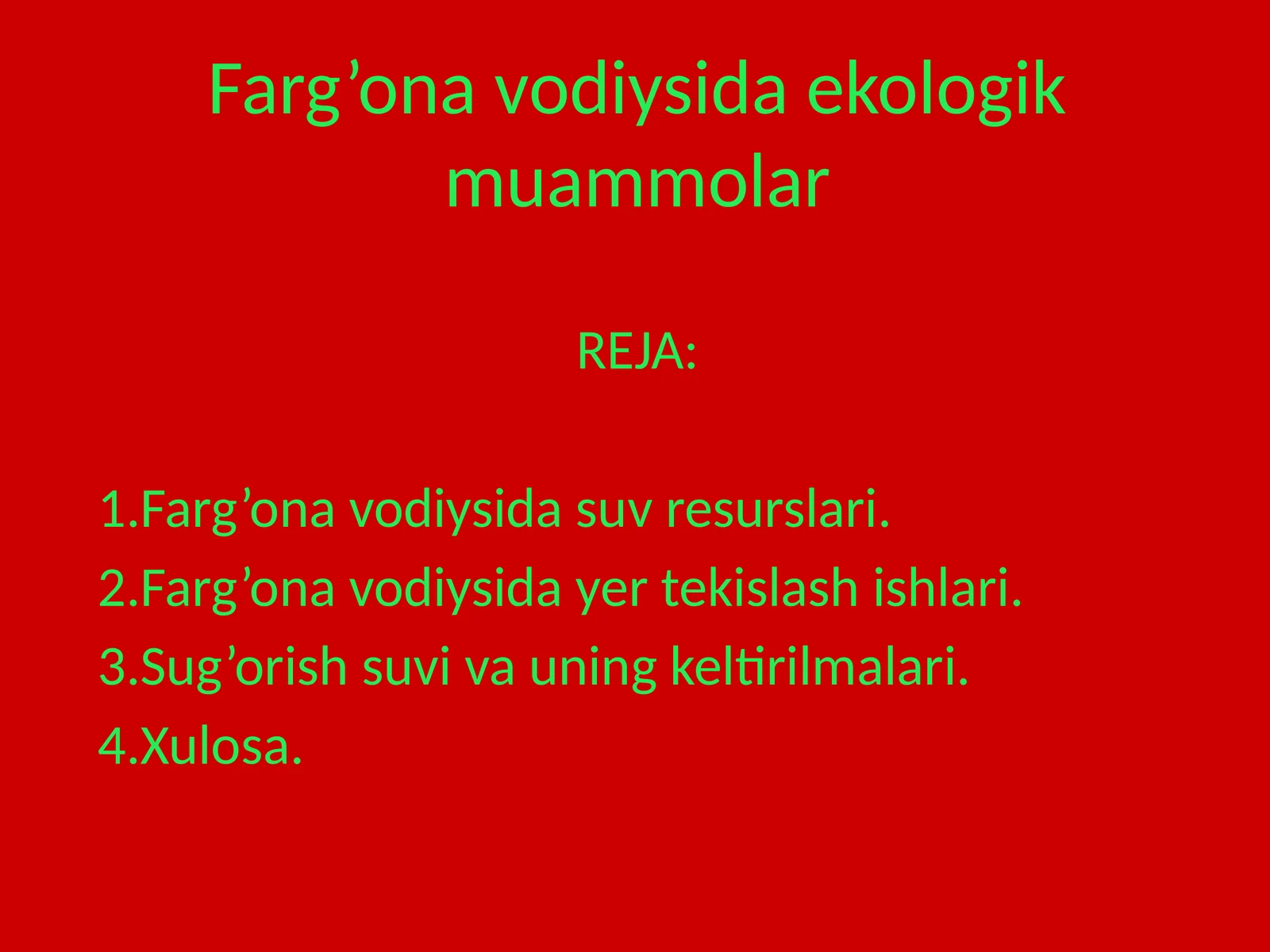 Farg’ona vodiysida ekologik muammolar