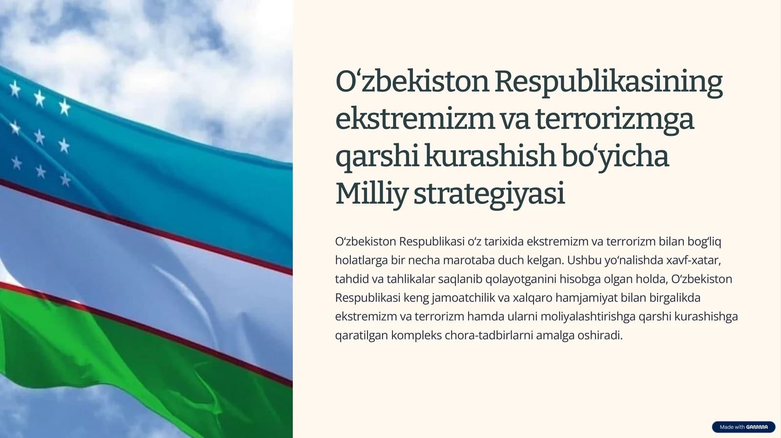 O‘zbekiston Respublikasining ekstremizm va terrorizmga qarshi kurashish bo‘yicha Milliy strategiyasi