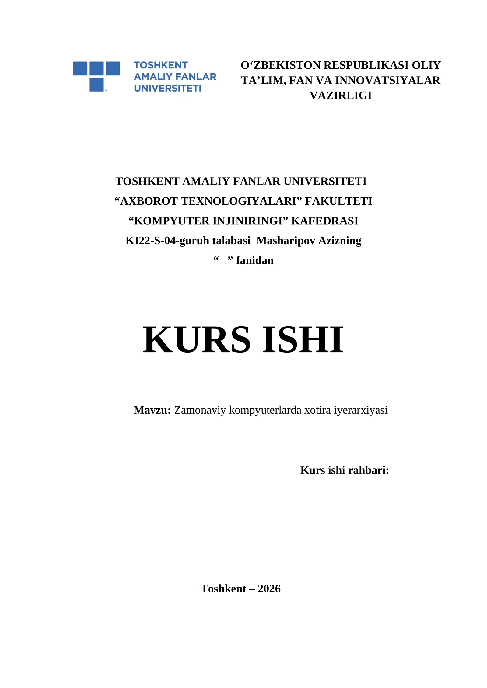 Zamonaviy kompyuterlarda xotira iyerarxiyasi