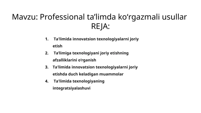 Professional taʼlimda koʻrgazmali usullar