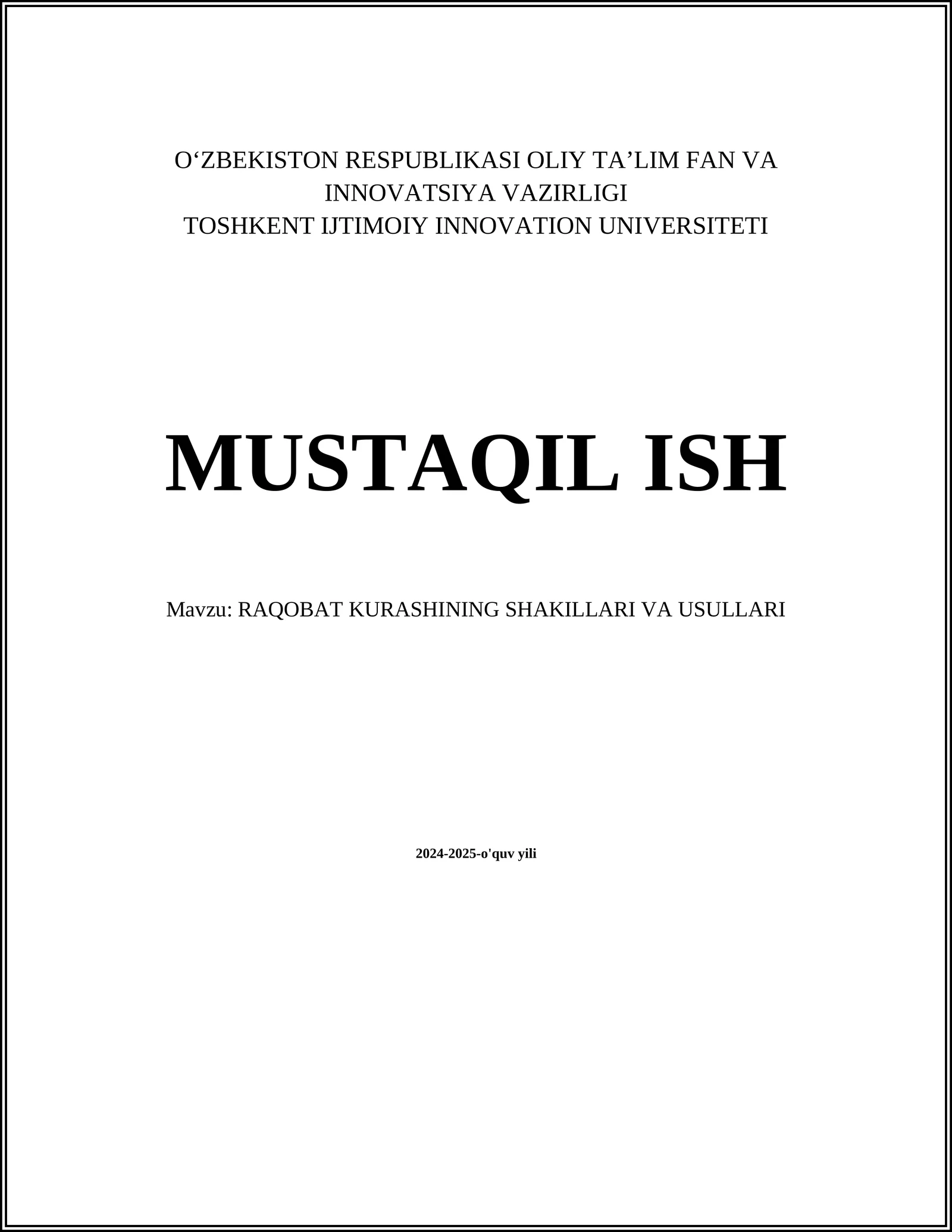 RAQOBAT KURASHINING SHAKILLARI VA USULLARI