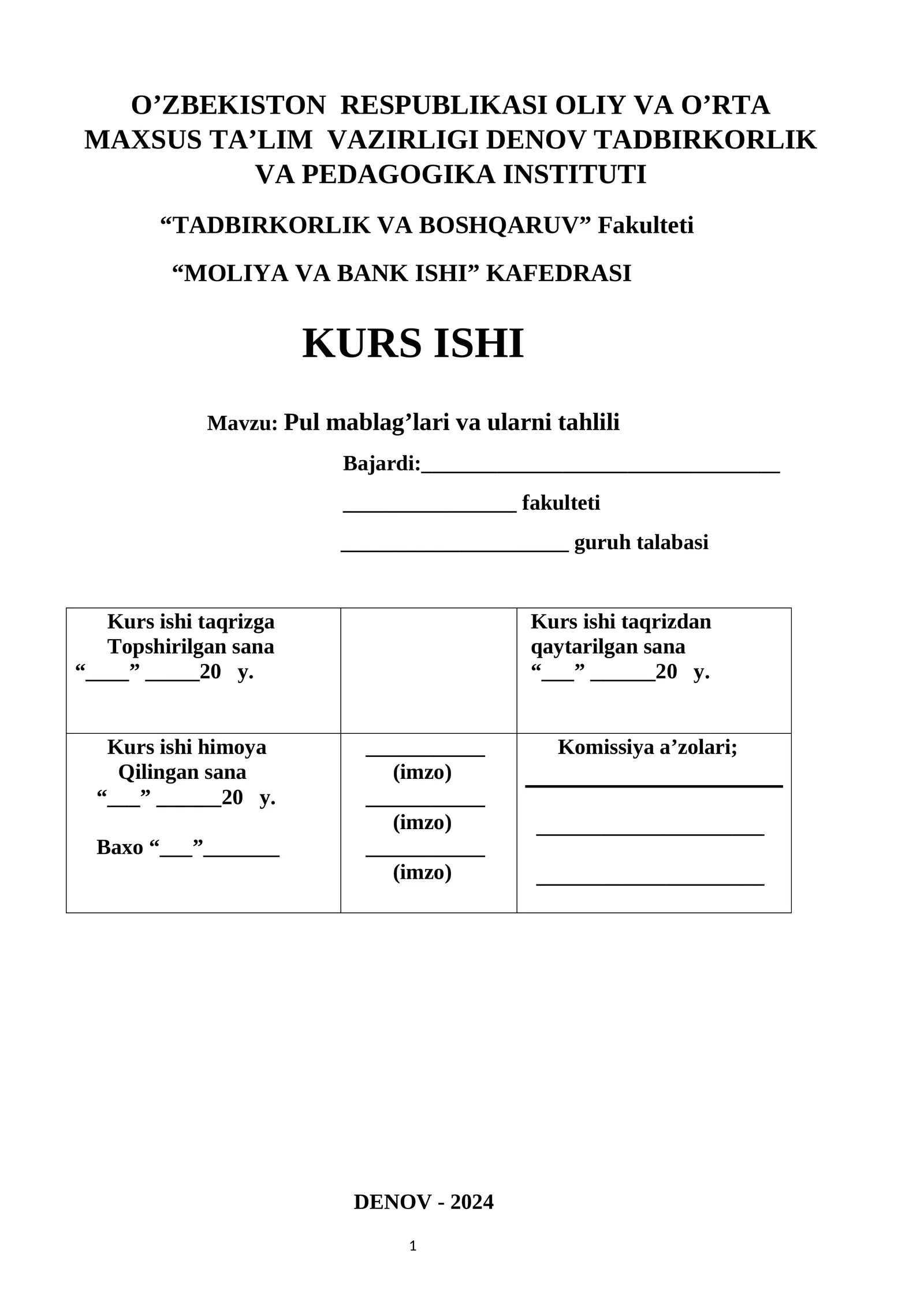 Pul mablag’lari va ularni tahlili