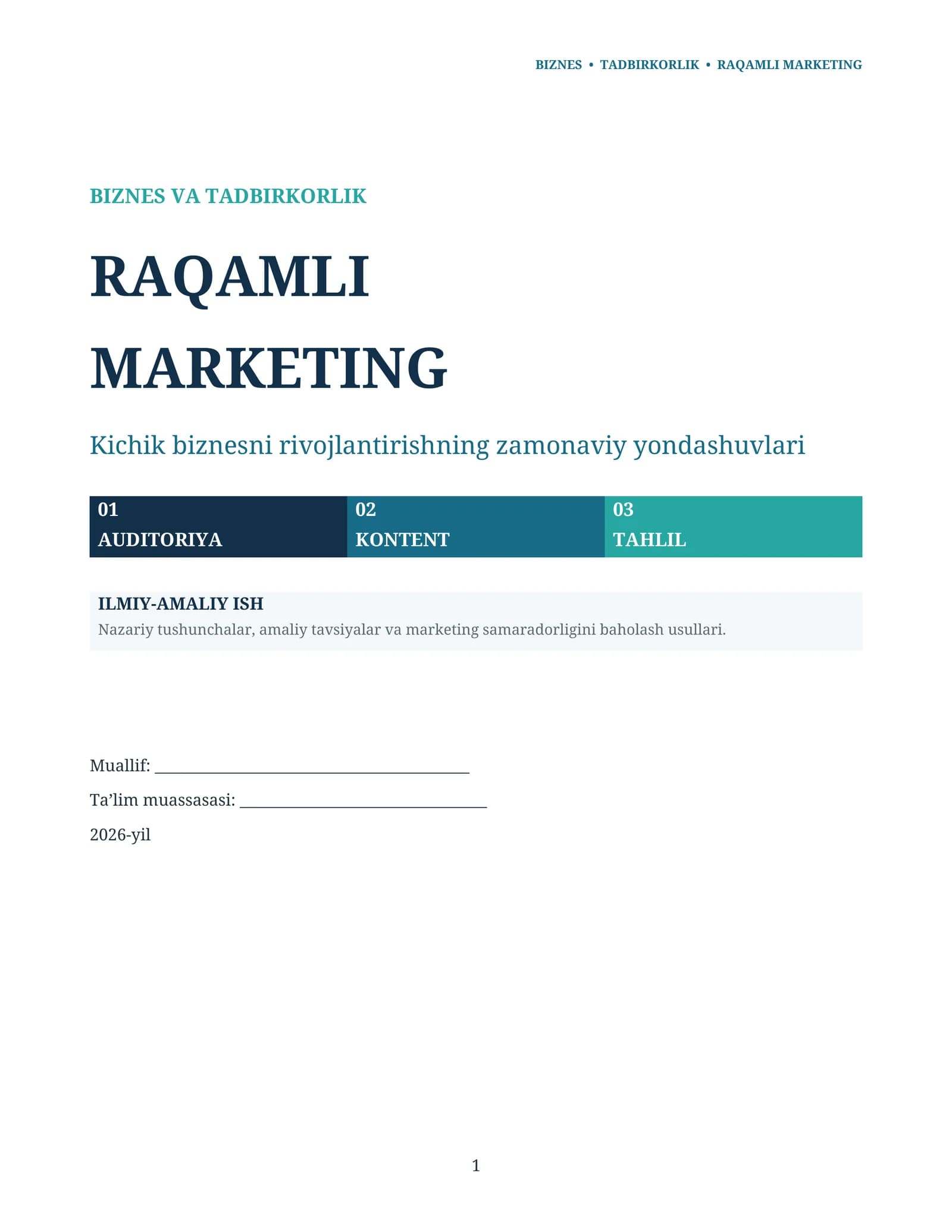 Raqamli marketing: kichik biznesni rivojlantirish