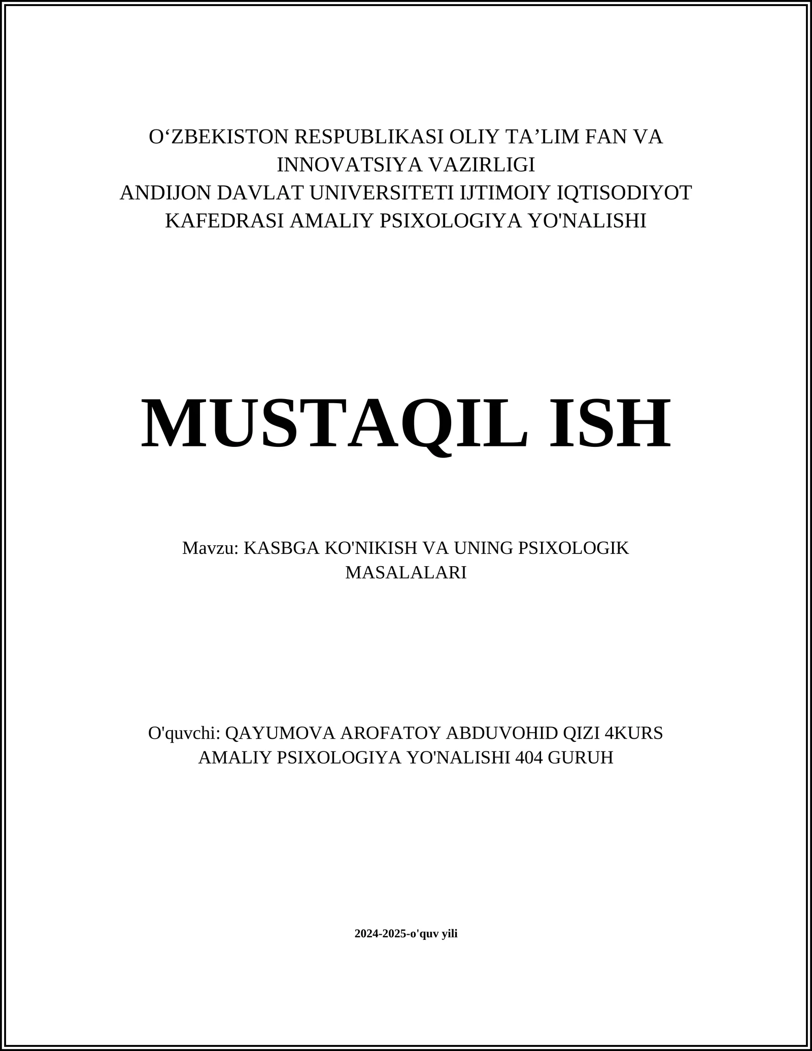 KASBGA KO'NIKISH VA UNING PSIXOLOGIK MASALALARI