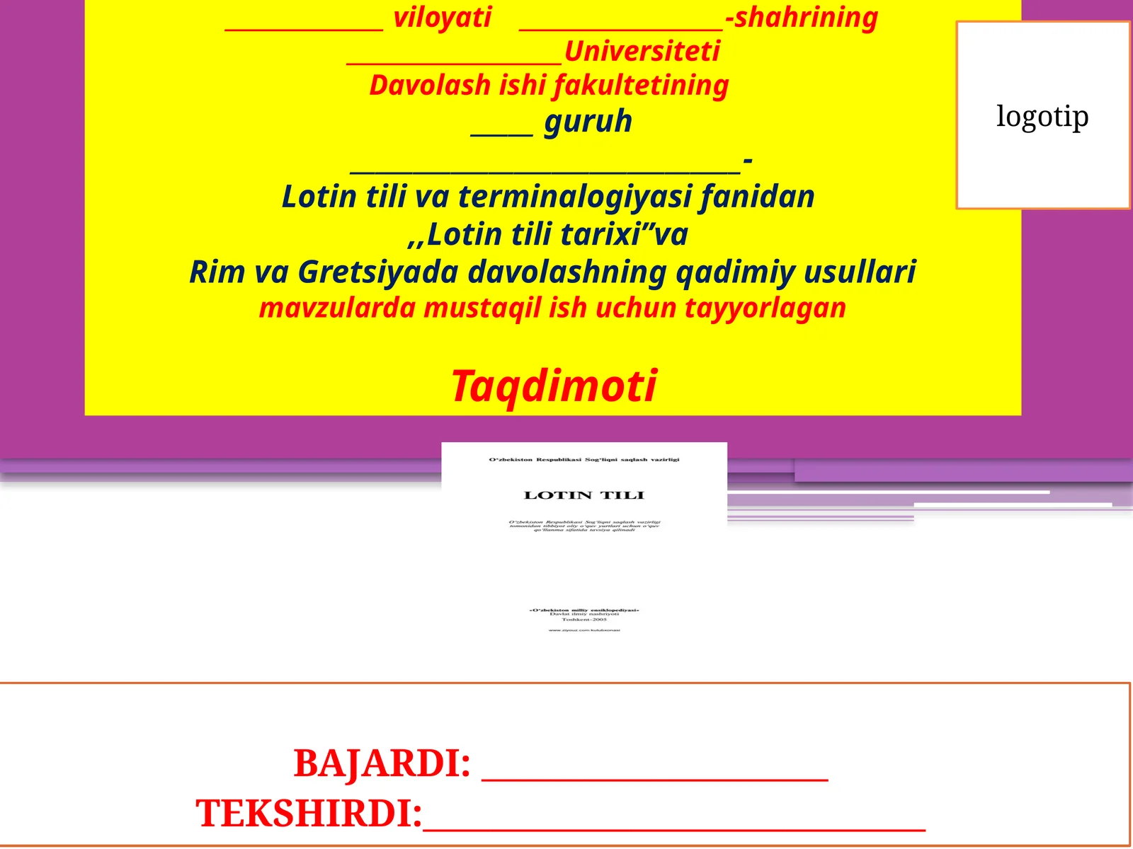 Lotin tili va terminalogiya fanidan "Lotin tili tarixi"