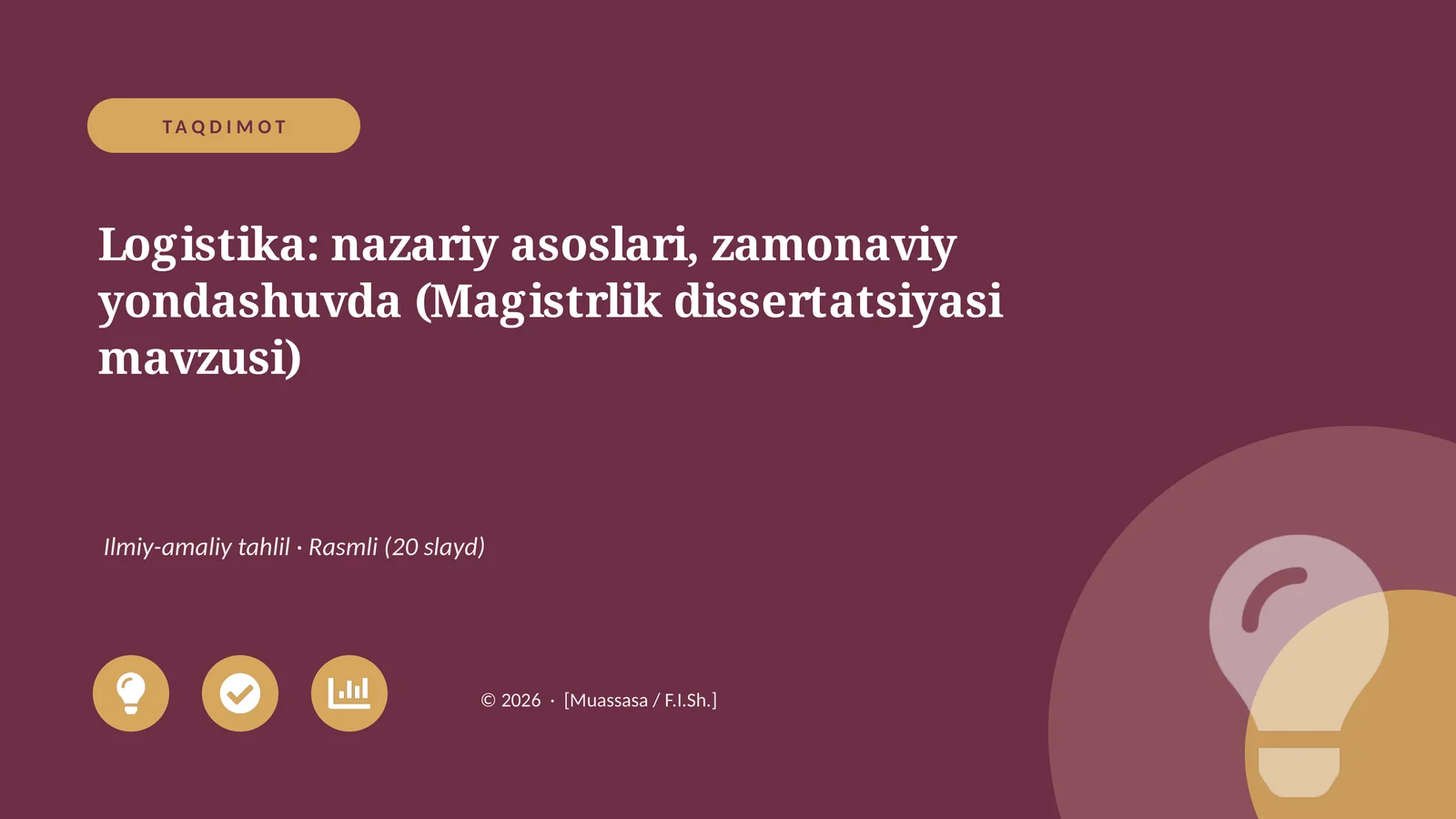 Logistika: nazariy asoslari, zamonaviy yondashuvda (Magistrlik dissertatsiyasi mavzusi)
