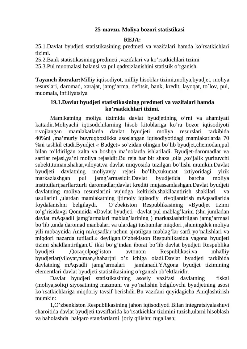 Moliya bozori statistikasi