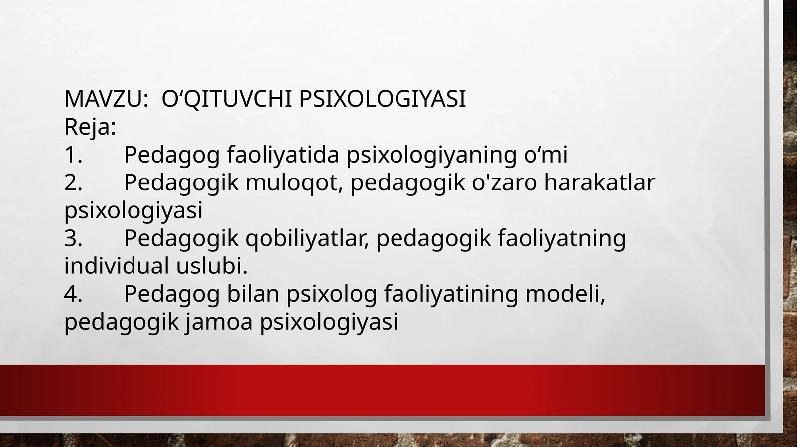 O‘qituvchi Psixologiyasi
