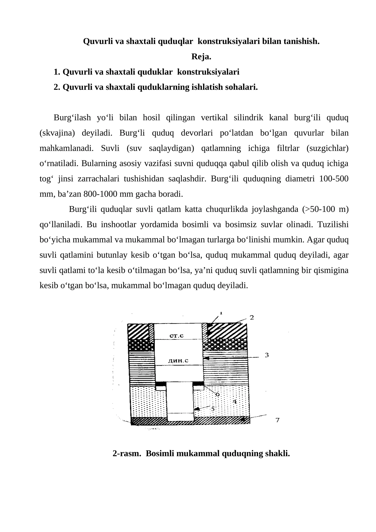 Burg‘ili quduqlar konstruksiyalari