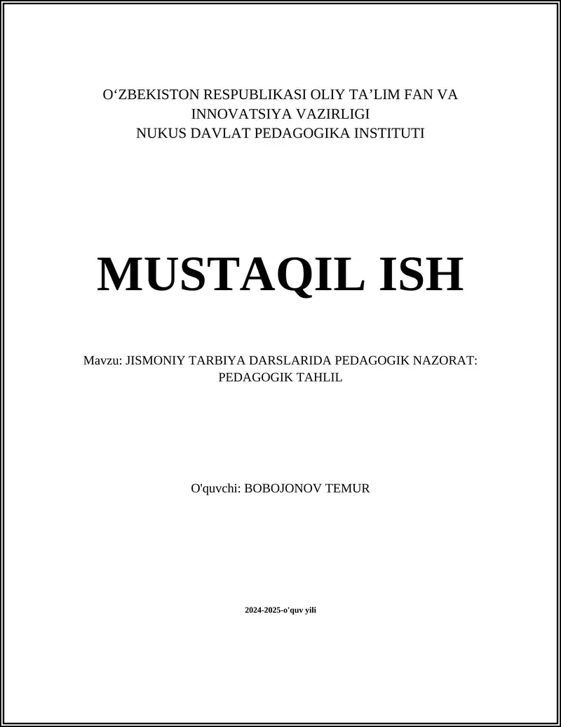 Jismoniy tarbiya darslarida pedagogik tahlil