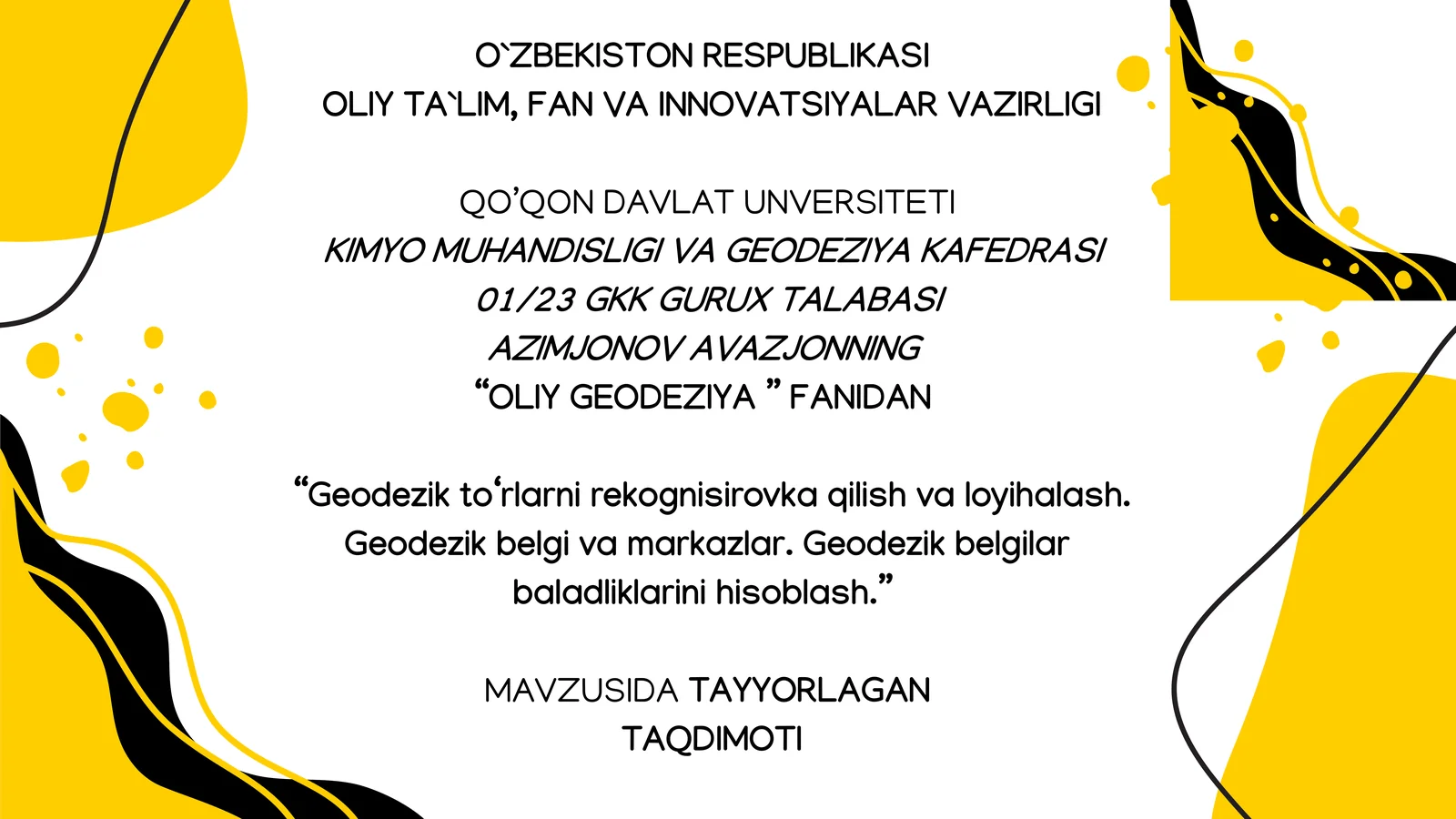 geodezik toʻrlarni rekognisirovka qilish va loyihalash