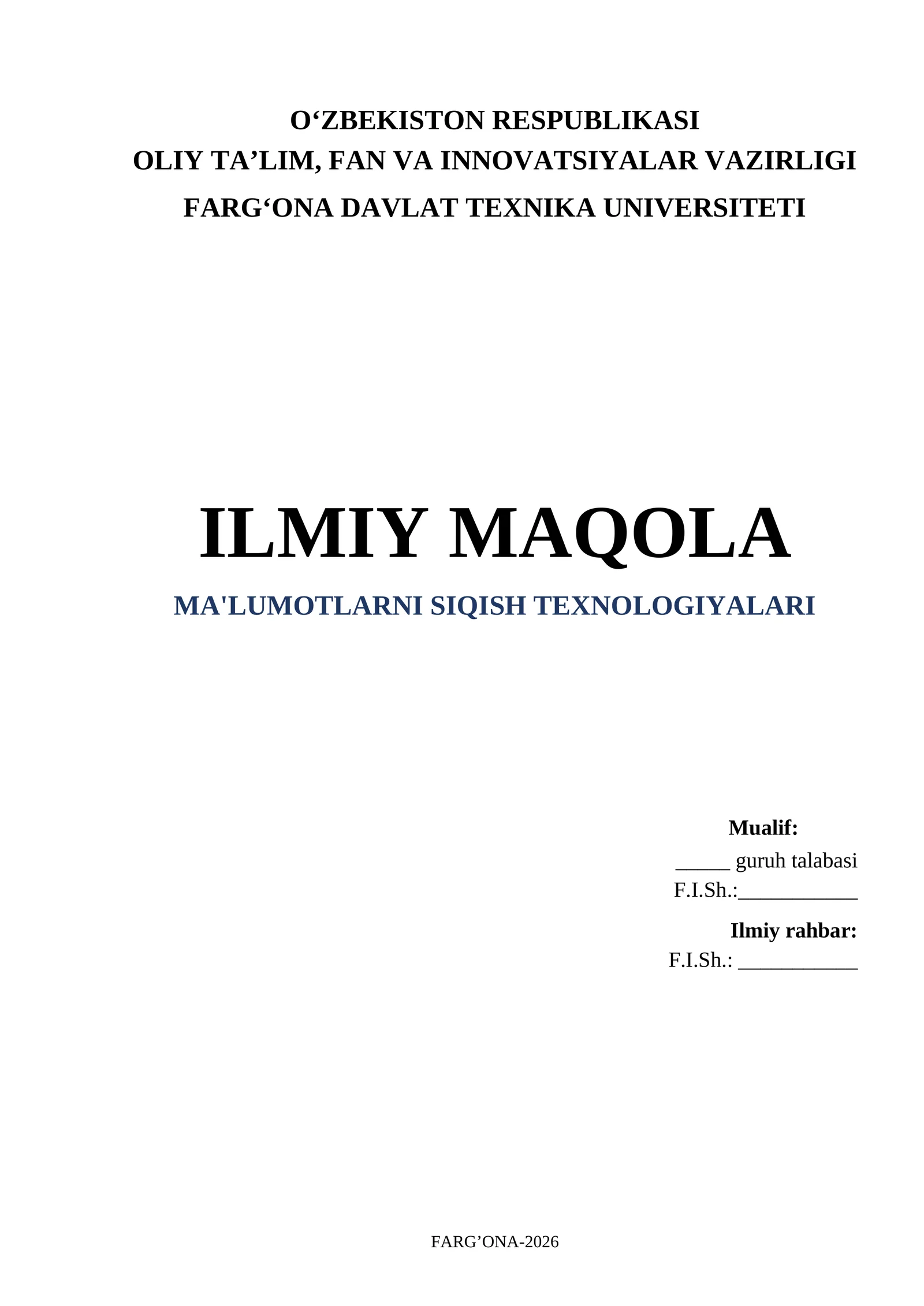 MA'LUMOTLARNI SIQISH TEXNOLOGIYALARI MAQOLA