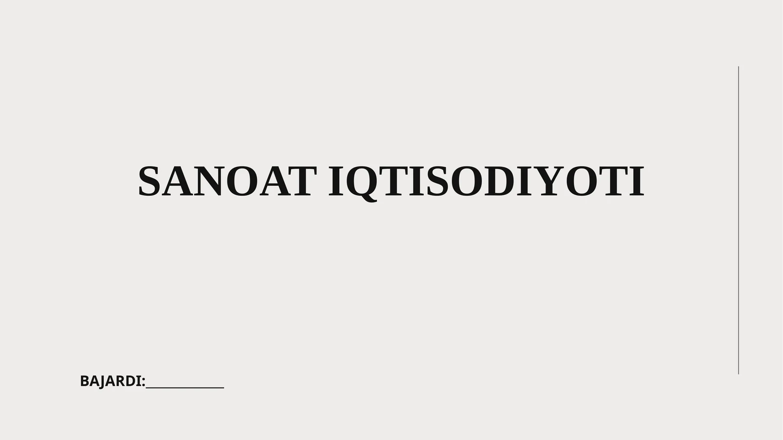 Sanoat Iqtisodiyoti