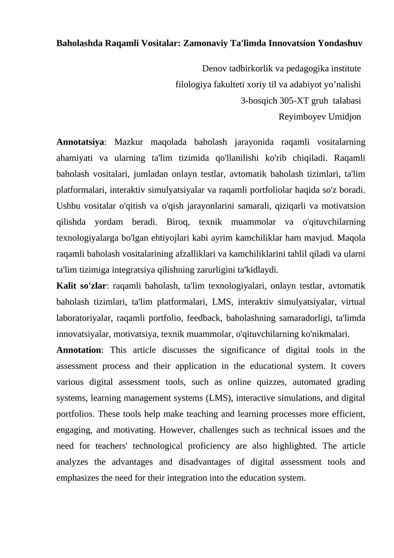 baholashda raqamli vositalar