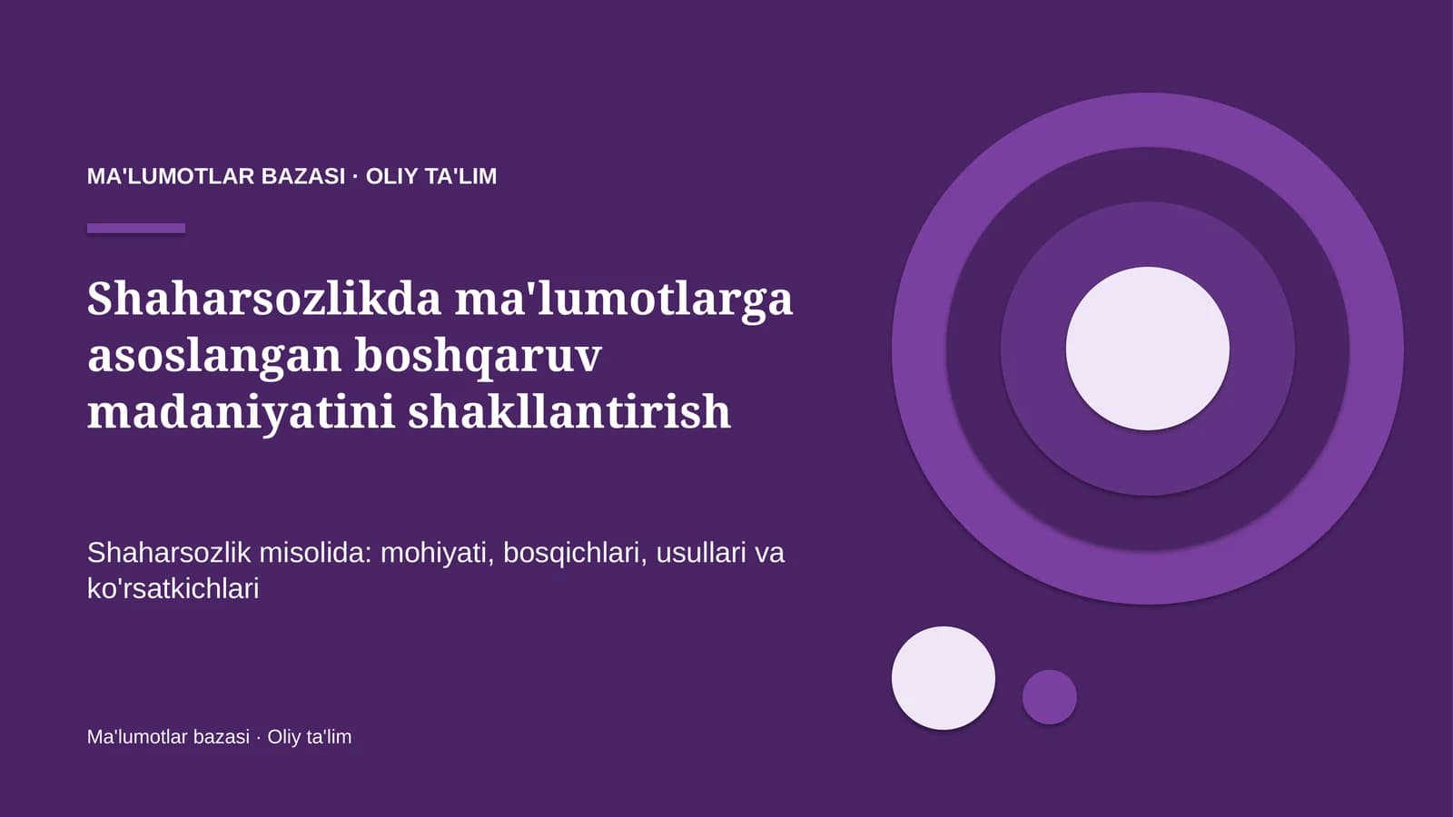 Shaharsozlikda ma'lumotlarga asoslangan boshqaruv madaniyatini shakllantirish