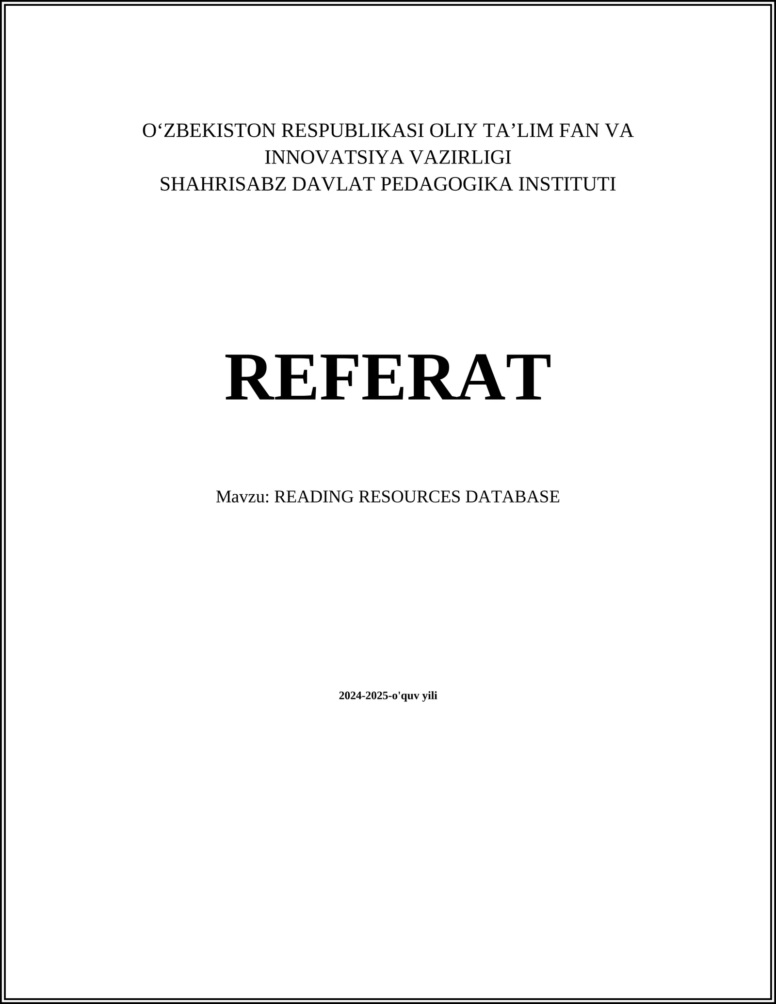 READING RESOURCES DATABASE