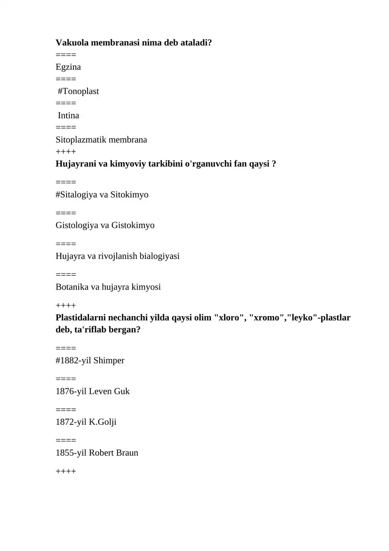 Botanika test hemis tizimi uchun