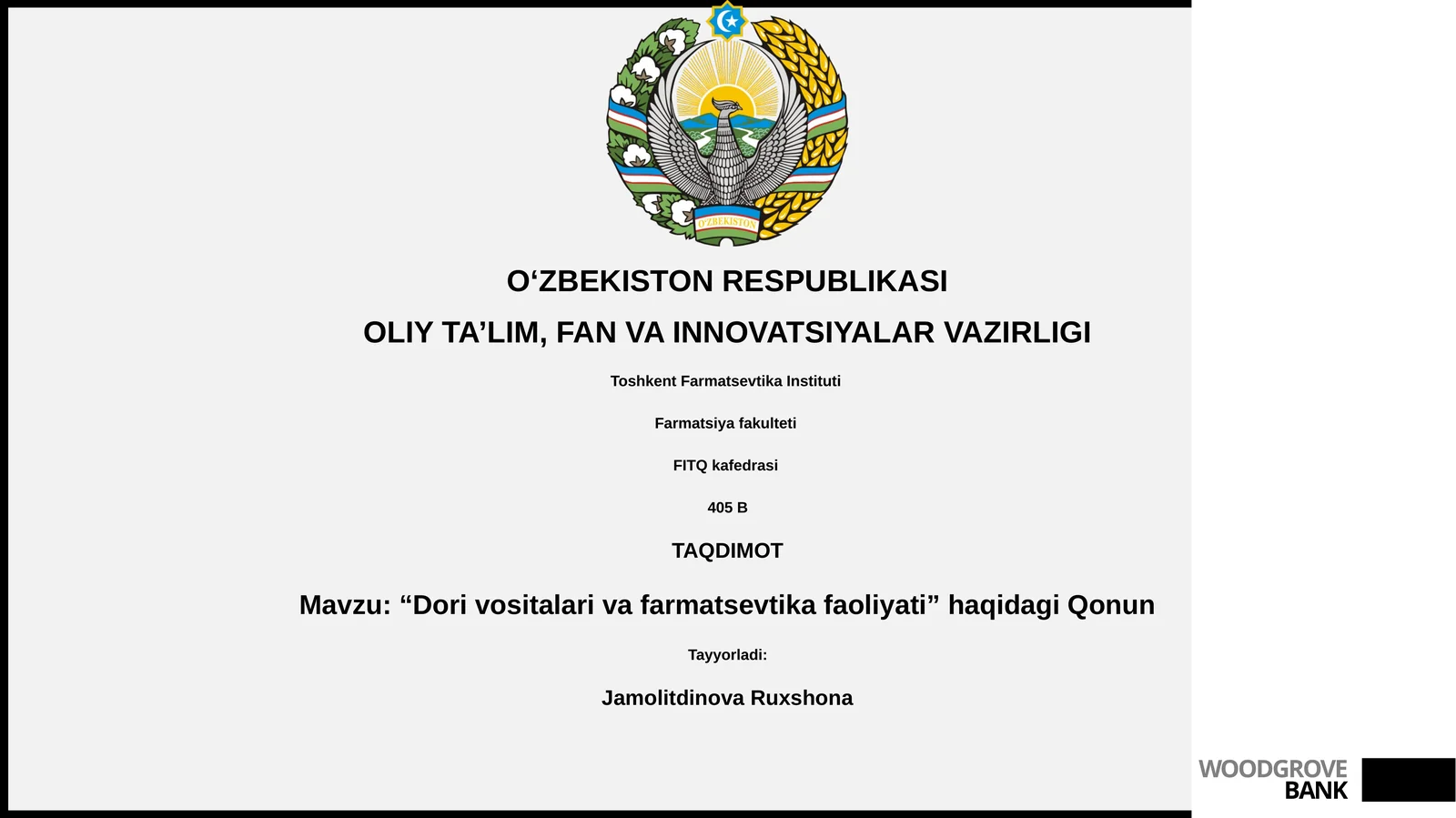 “Dori vositalari va farmatsevtika faoliyati” haqidagi Qonun