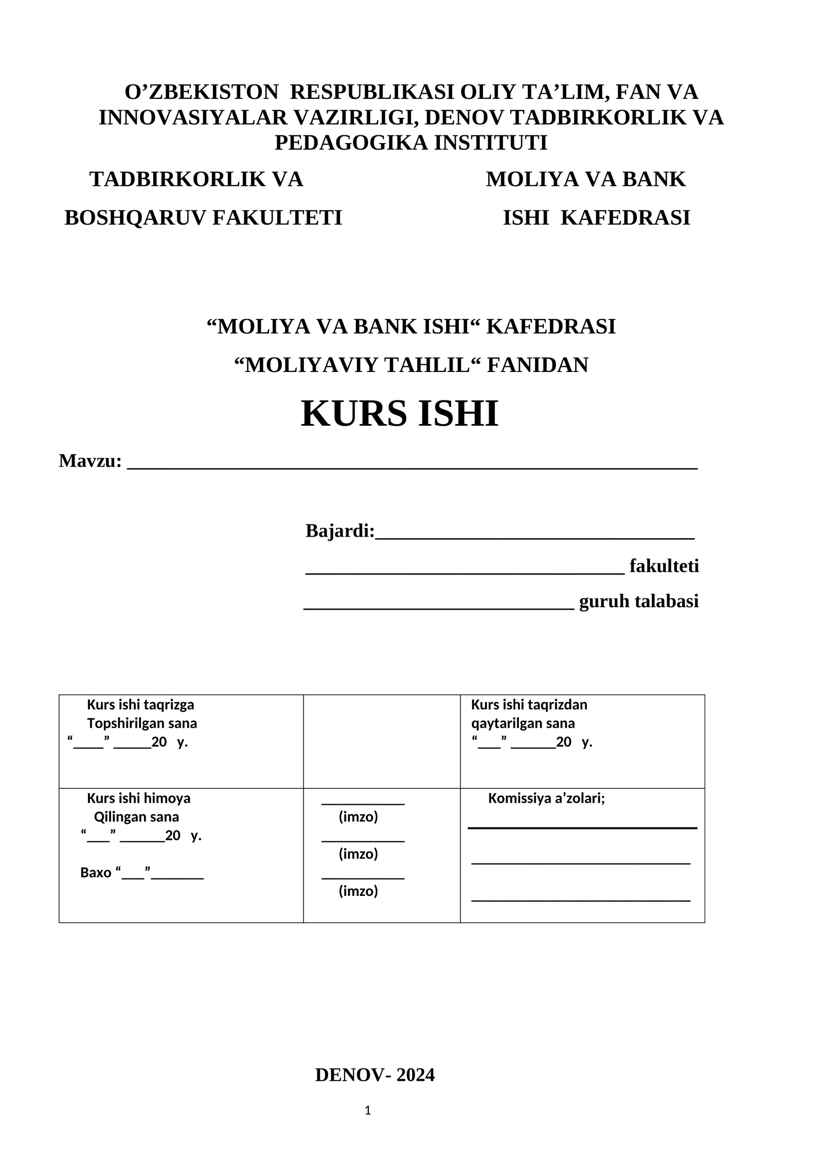 Moliyaviy tahlil va uni tashkil etish.